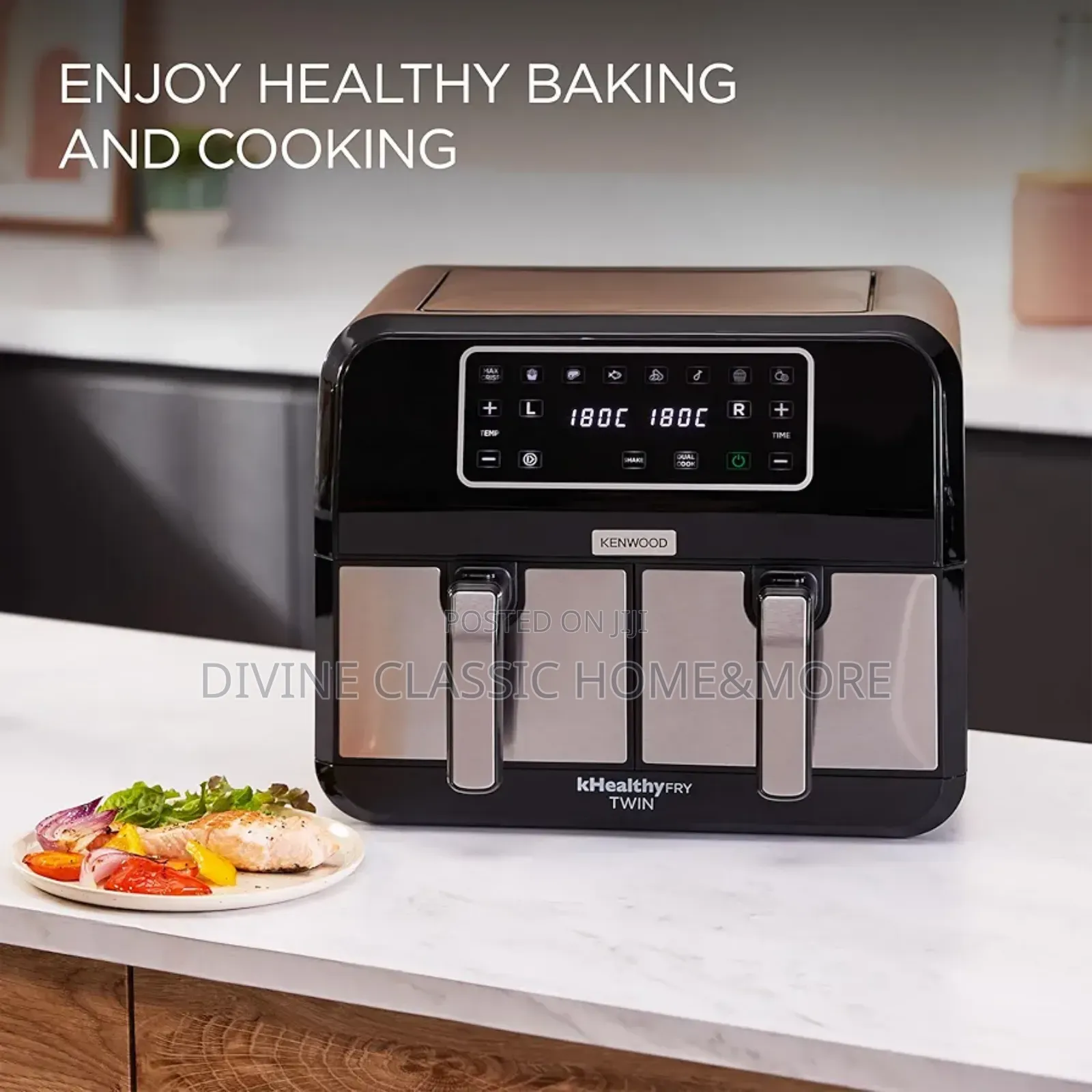 Kenwood Khealthy Twin Double Air Fryer Oven With 8l 1700w, Black