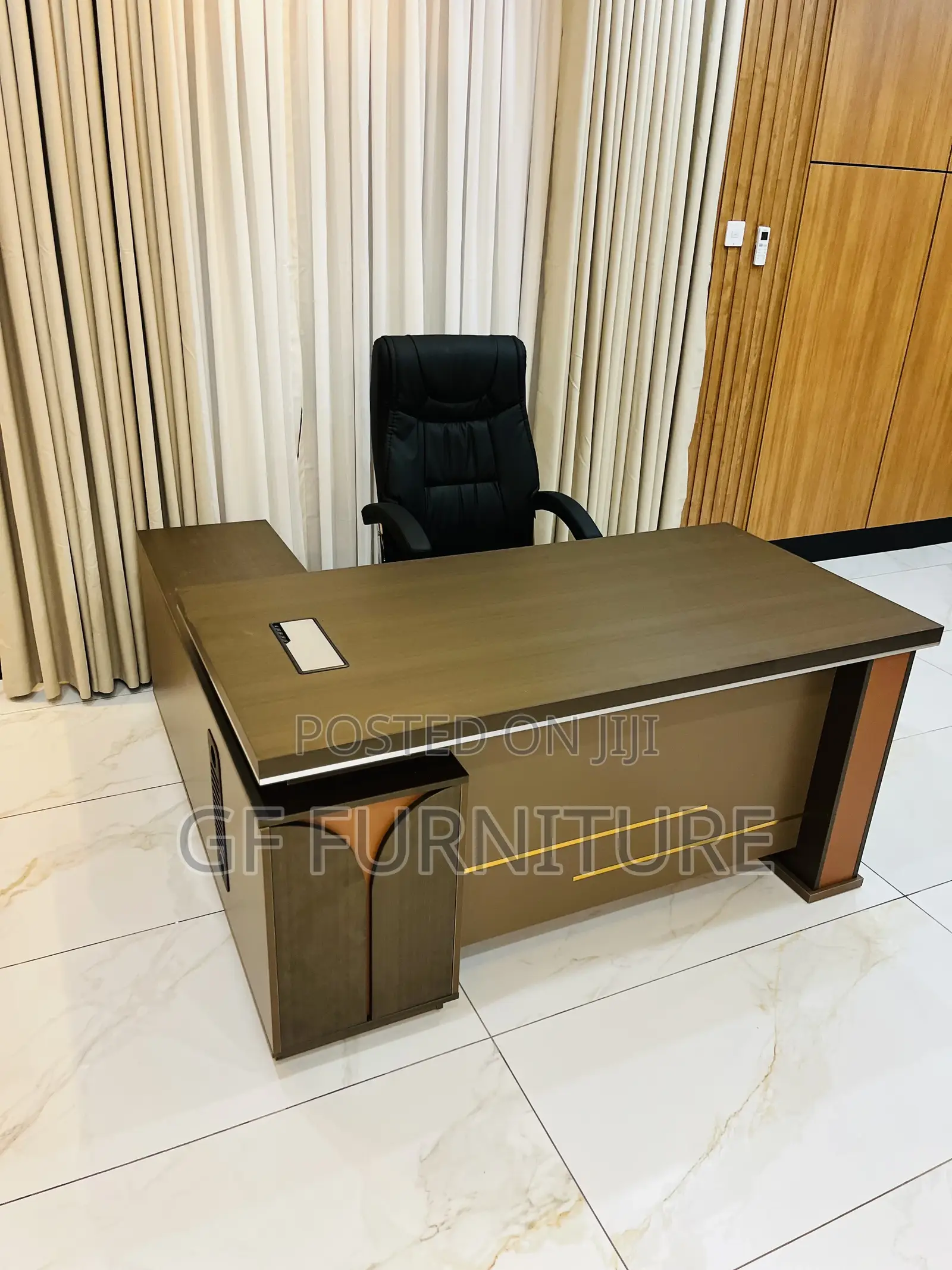 Modern L-Shaped Executive Office Desk and Chair