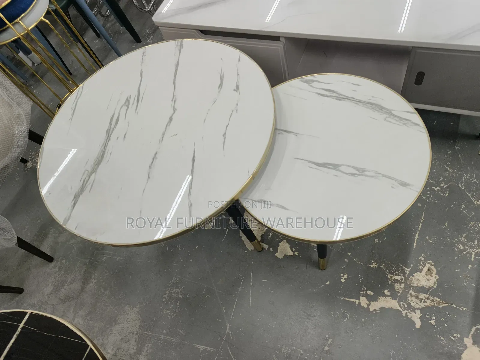 Round White Wooden Marble Effect Coffee or Nesting Tables