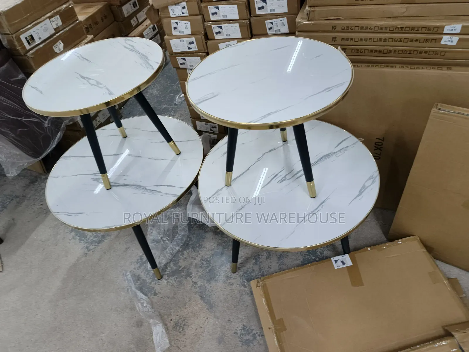 Round White Wooden Marble Effect Coffee or Nesting Tables