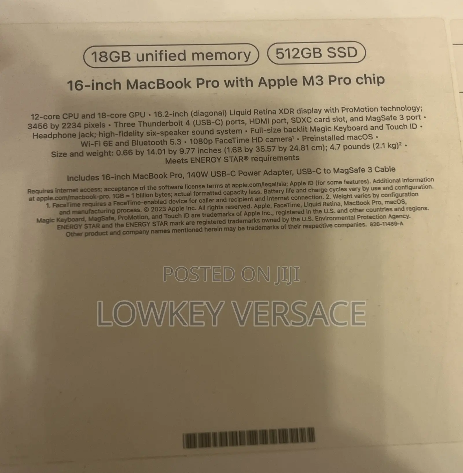 New Apple MacBook Pro 2023 M3 Pro 16-inch 18GB Apple M3 Pro SSD 512GB