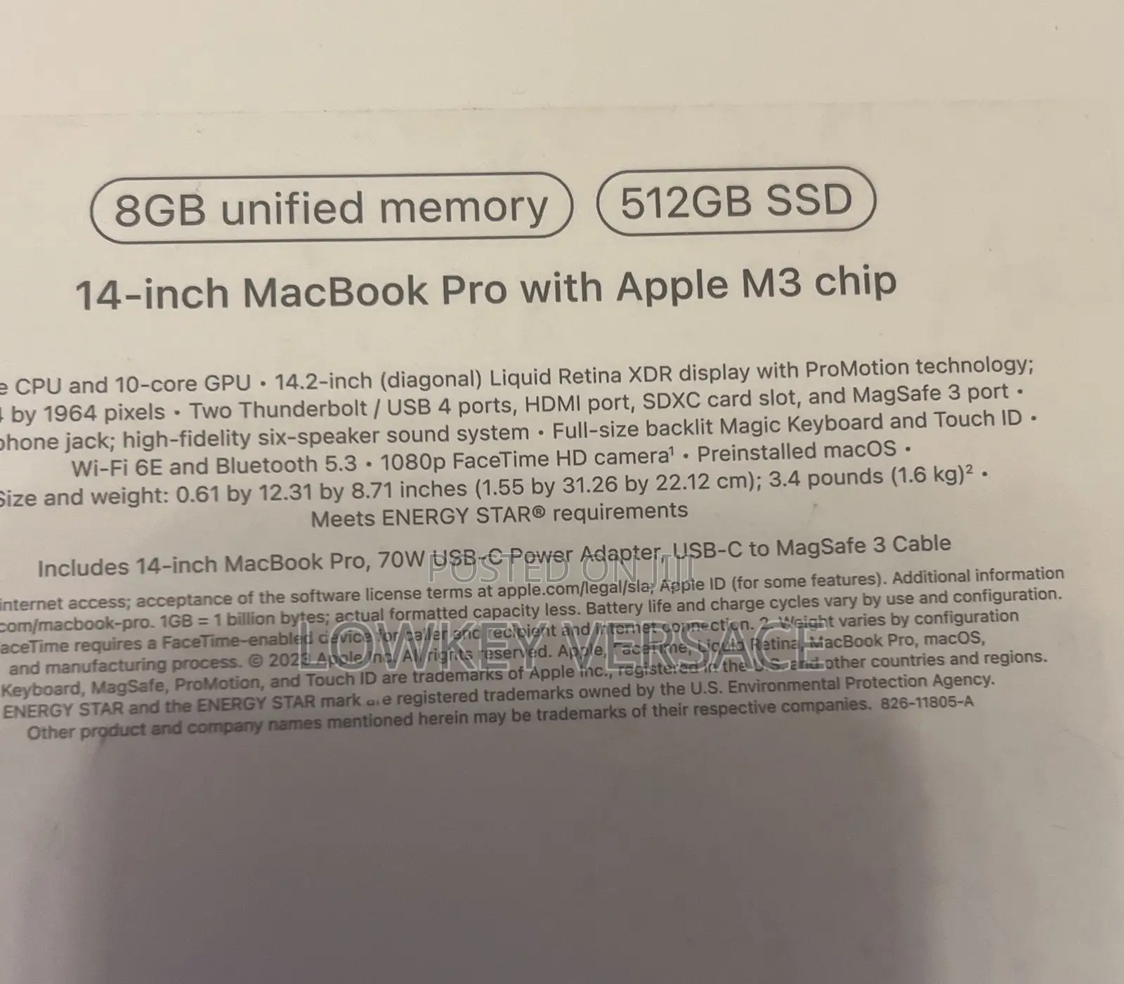 New Laptop Apple MacBook Pro 2024 M3 14-inch 8GB Apple M3 SSD 512GB