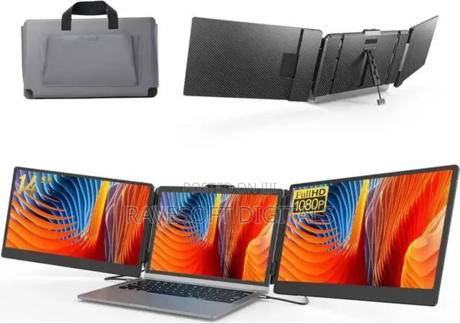 Portable Tri-screen Monitor One Cable For Dual Displays With Bag