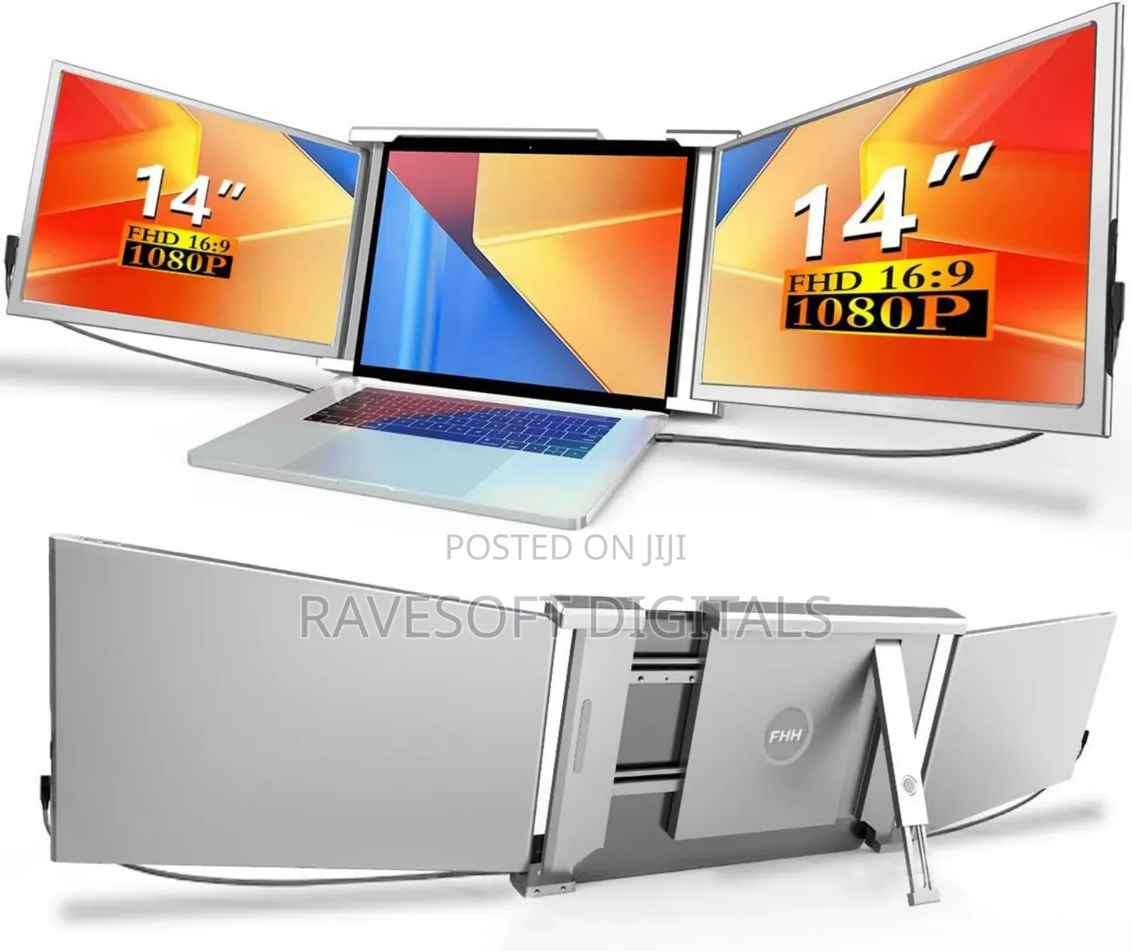 Portable Tri-screen Monitor One Cable For Dual Displays With Bag