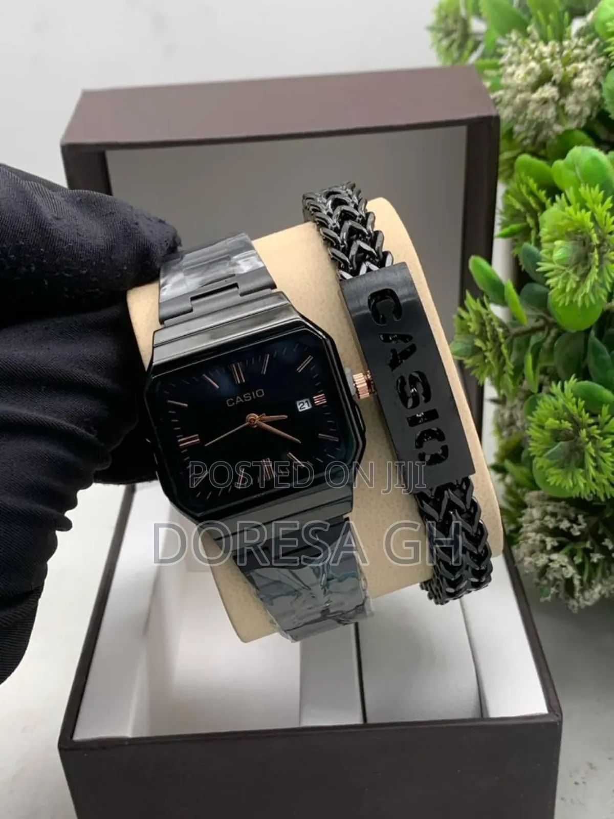 Casio Leather Watch With Stainless Steel Bracelet – Gift Set for Men