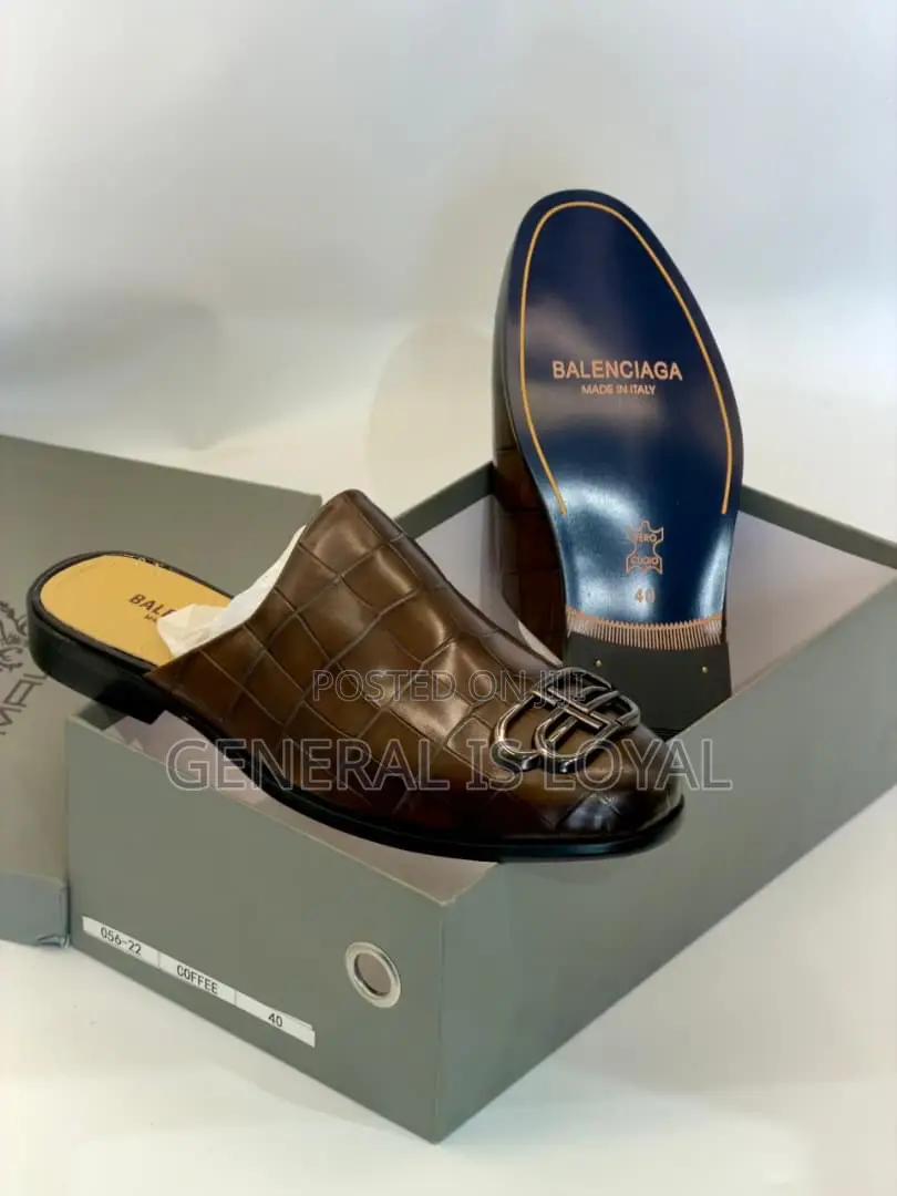 Balenciaga Mens Leather Half Shoe Coffee Color