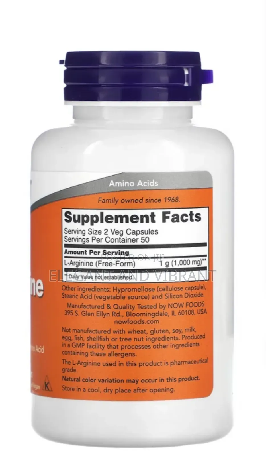 L-arginine 500mg 100 Veg Capsules | Nitric Oxide Precursor