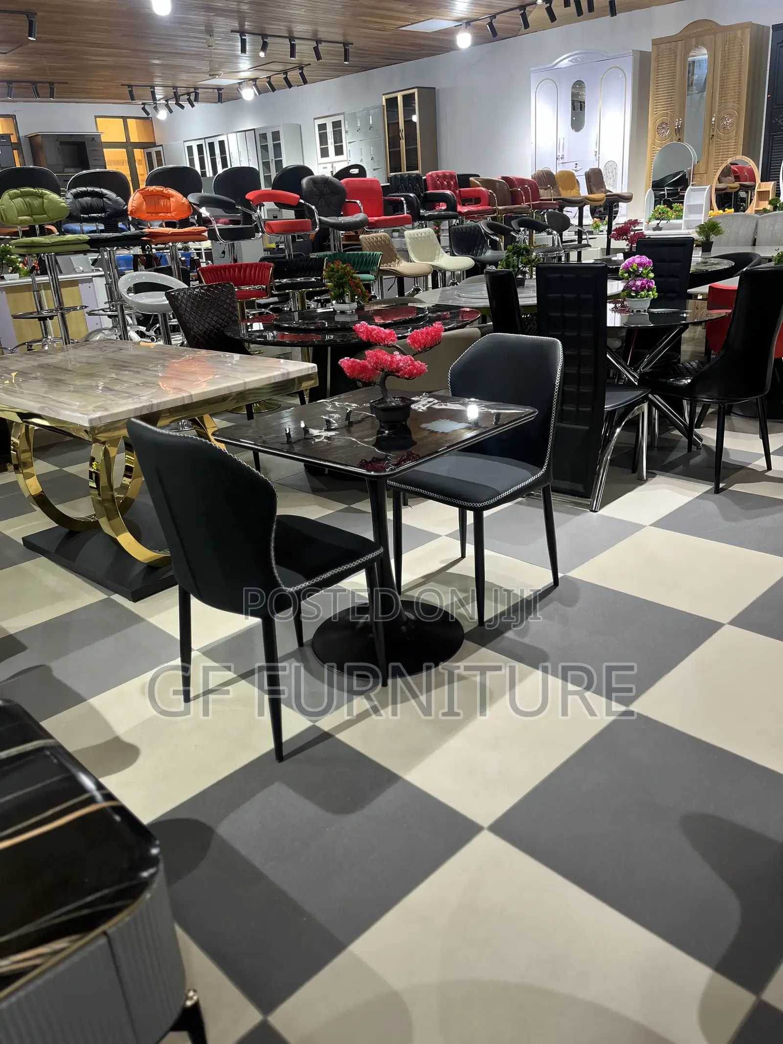 Modern 2-Seater Black Marble Dining Set