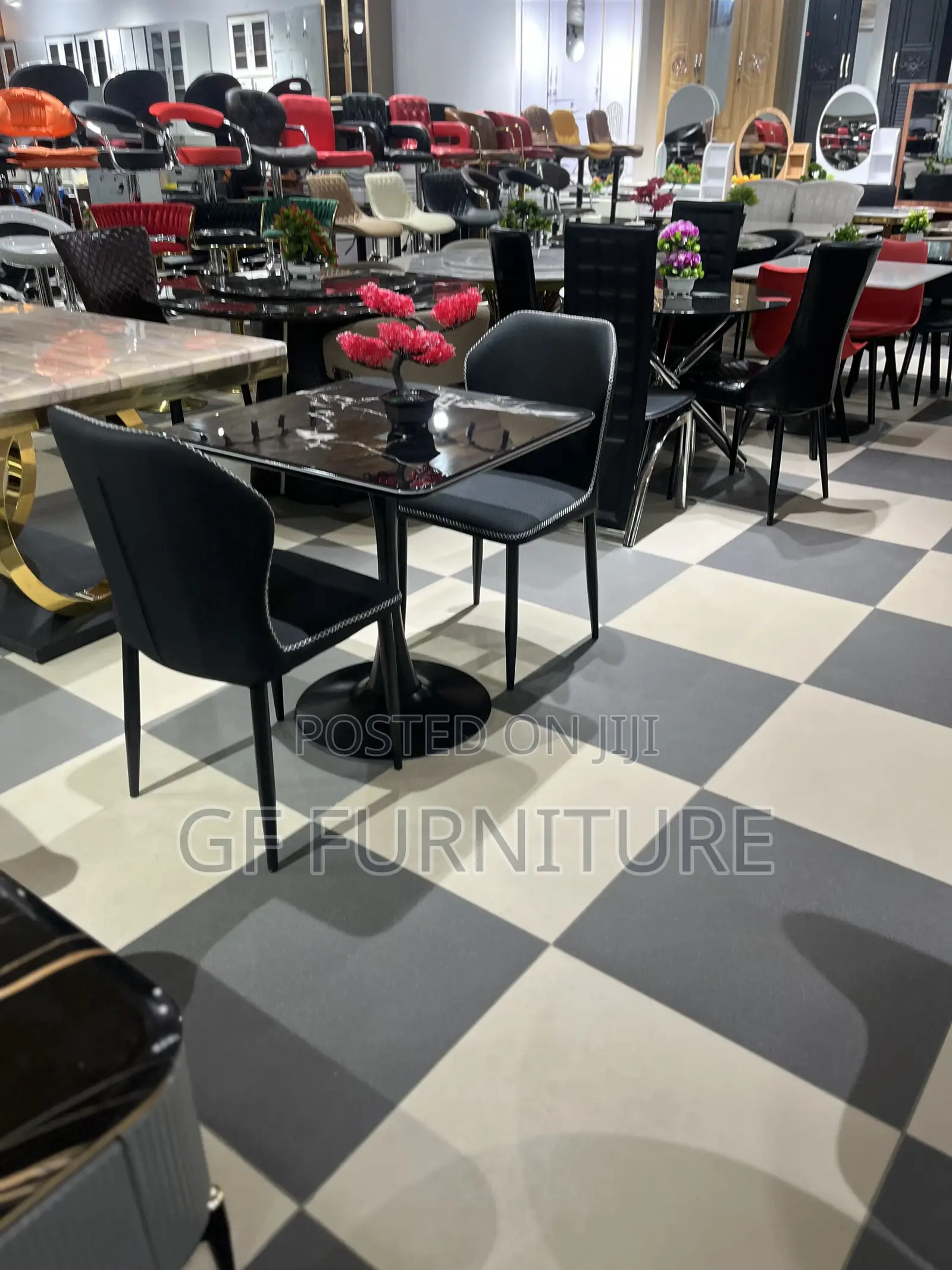 Modern 2-Seater Black Marble Dining Set
