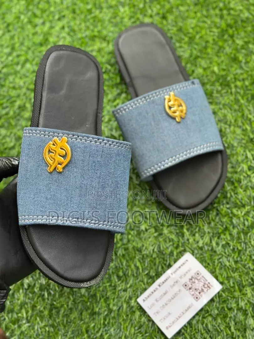 Blue Jeans “Ntwabom” Slipper With Gye Nyame Symbol