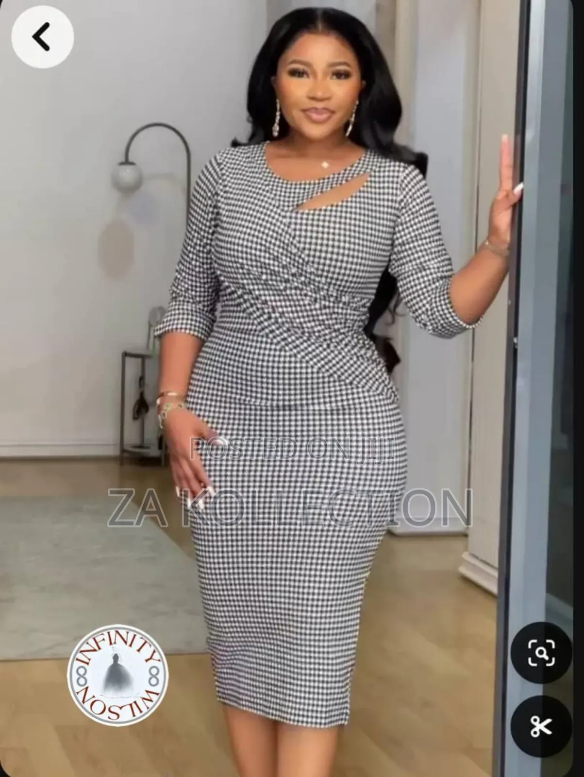 Black and Whited Checked Fitted Dress