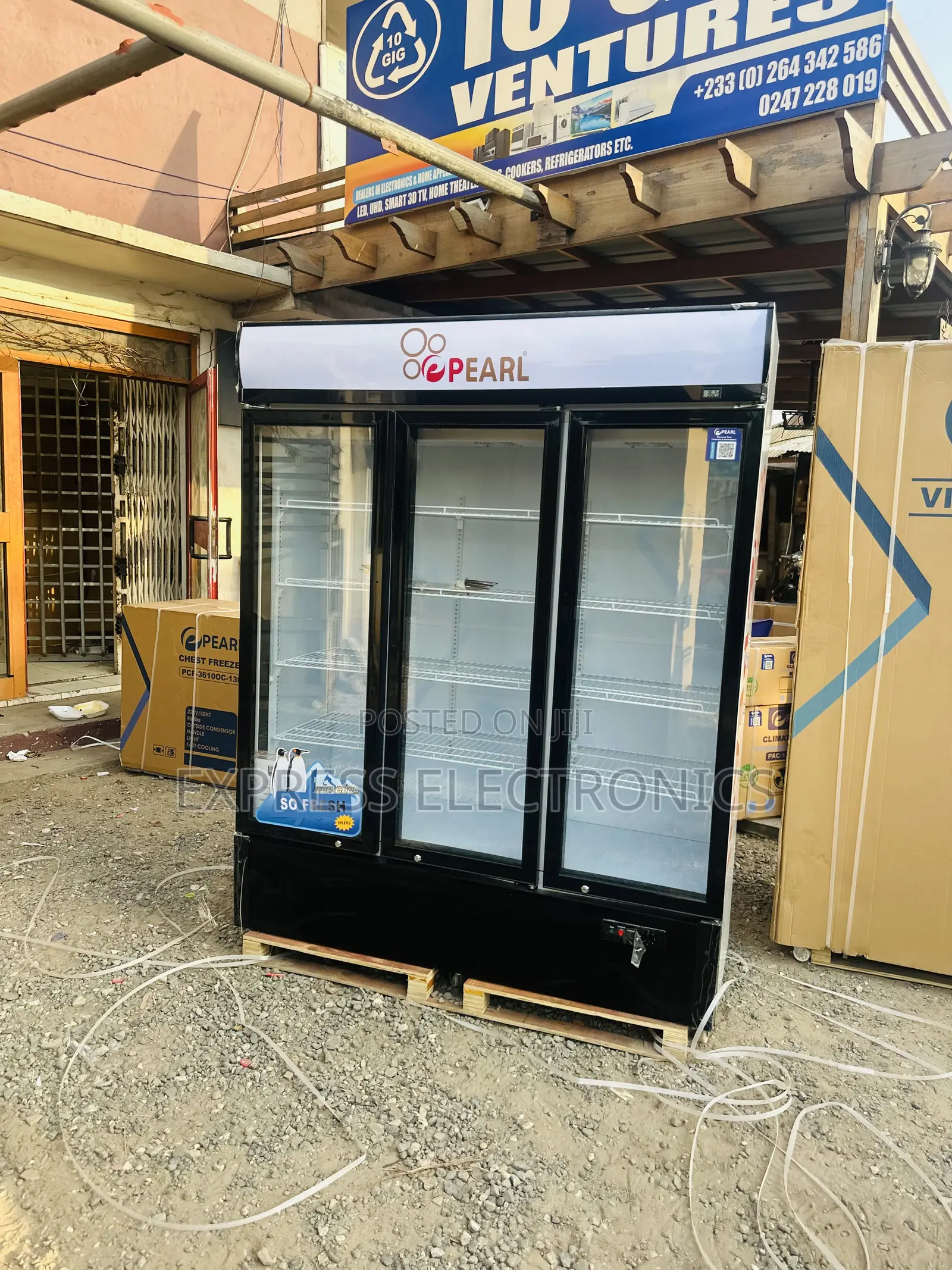 Authentic Sleek Display Fridge Three Doors Pearl
