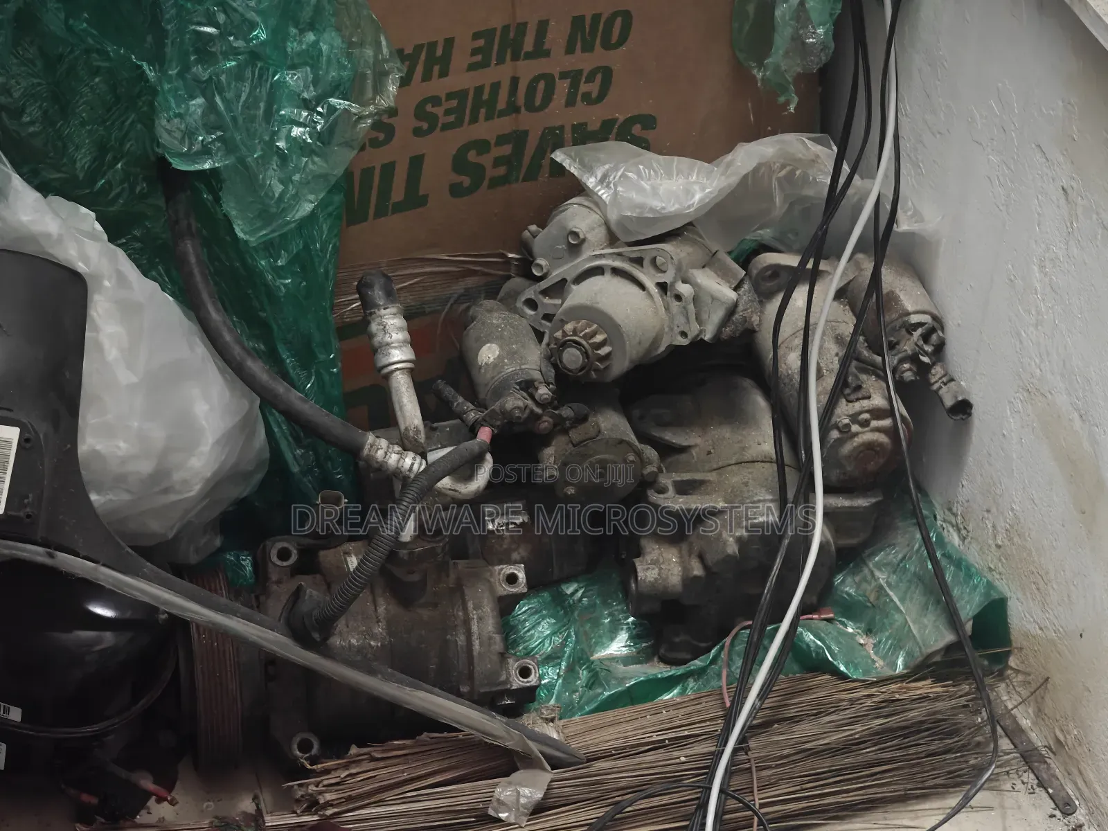 Assorted Auto Parts Nissan and Chrysler Starter, Ac Compressor Etc