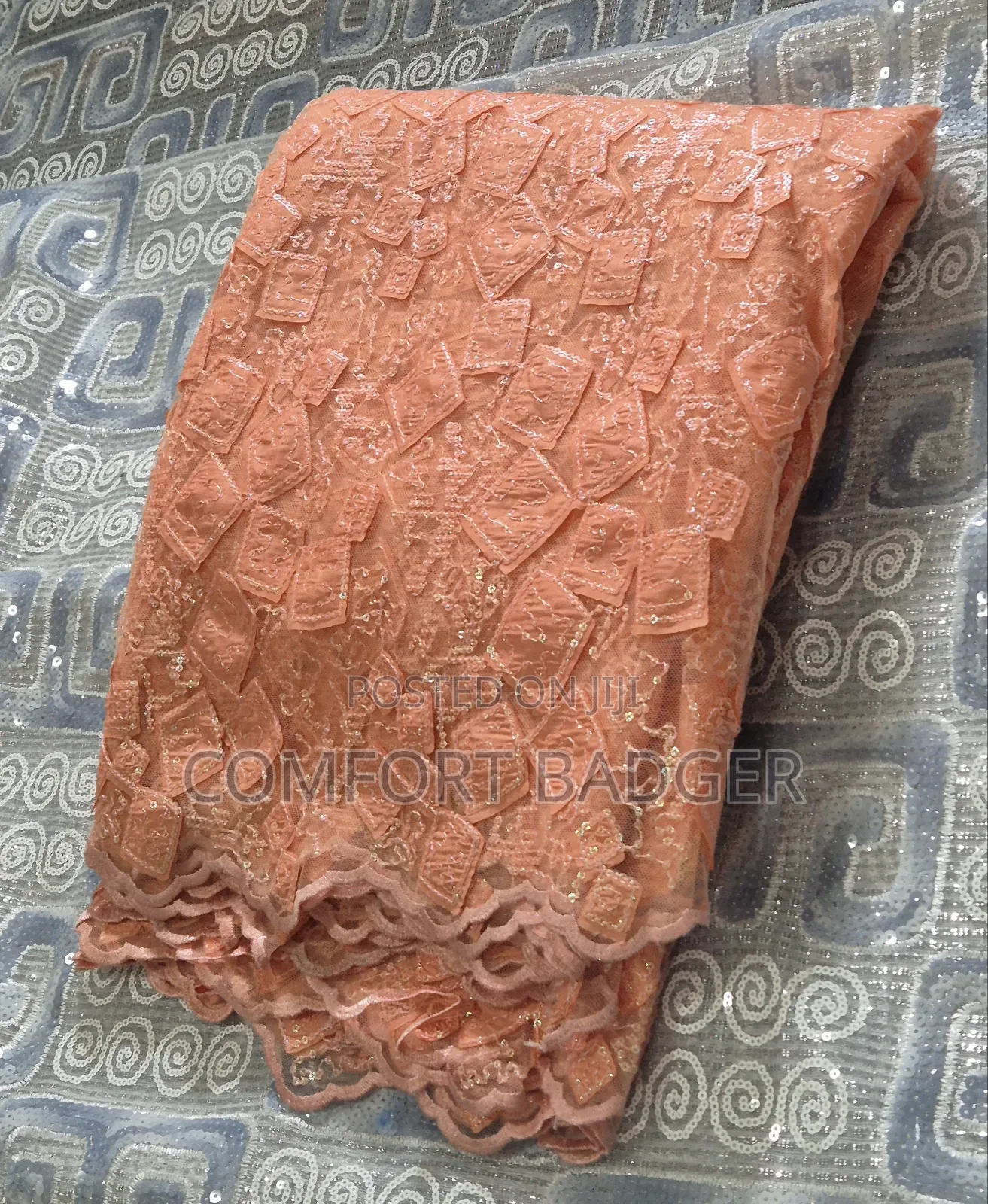 Peach Lace With Sequin Detailing