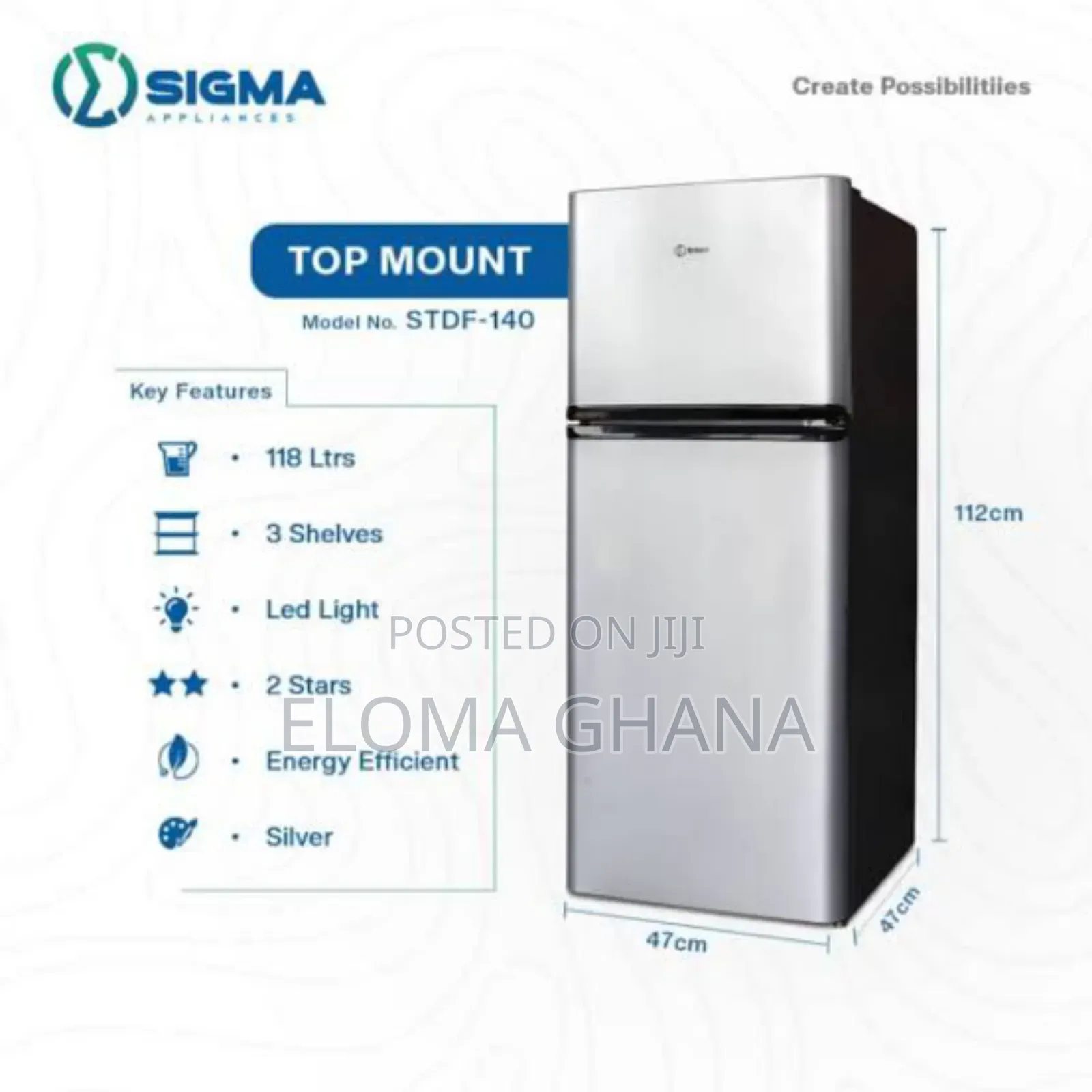 Gray Exterior Sigma 118-Litre Double-Door Top Freezer Refrigerator