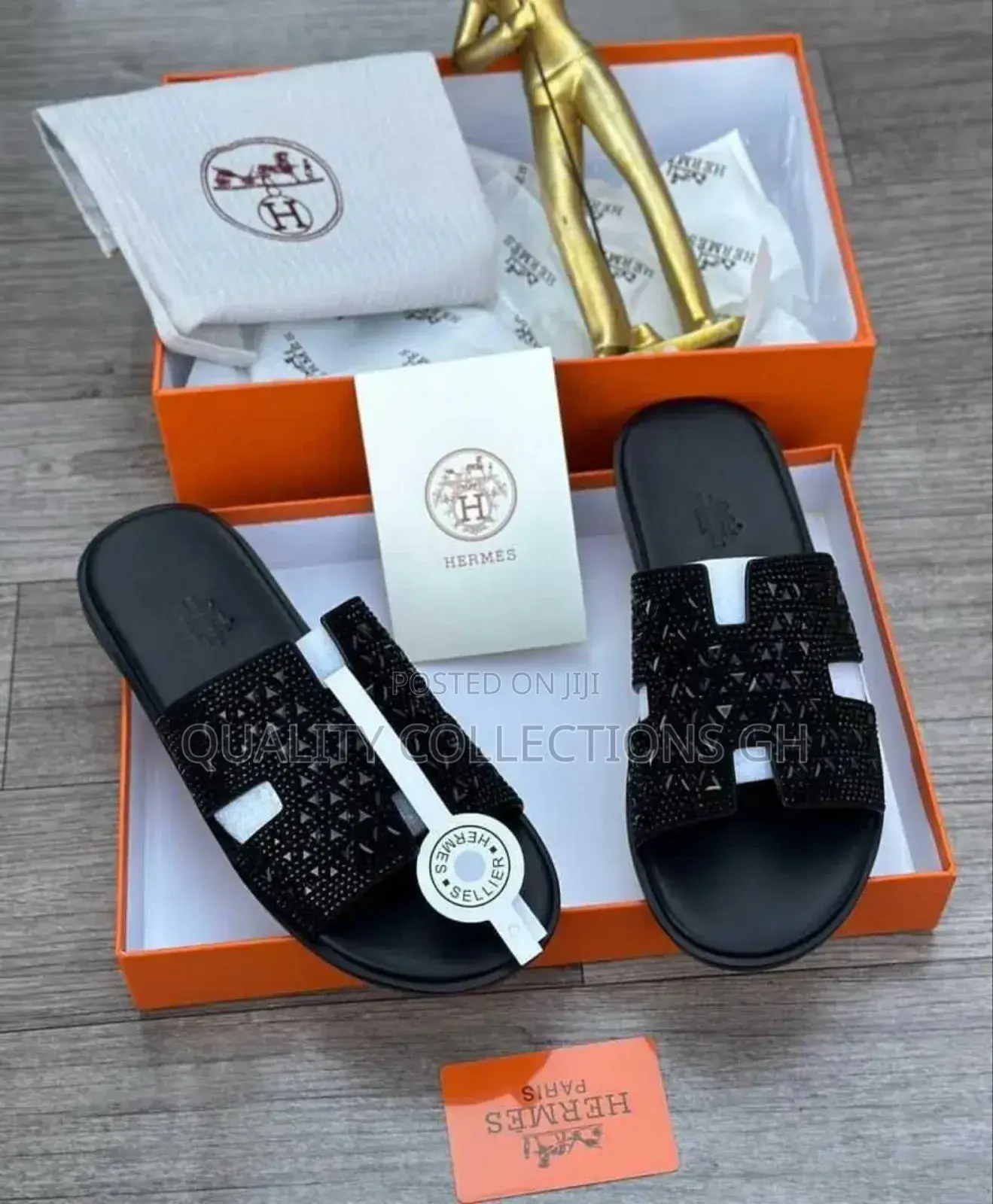 Authentic Black Hermes Slippers
