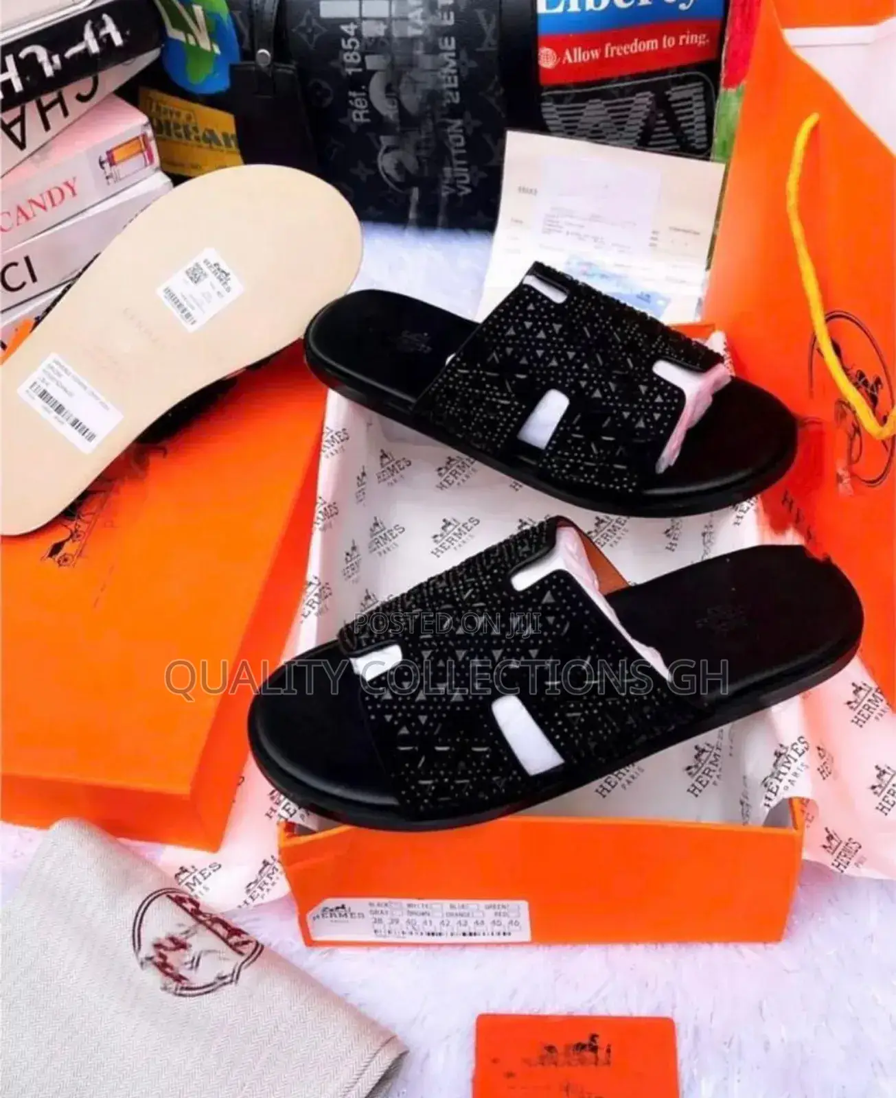 Authentic Black Hermes Slippers