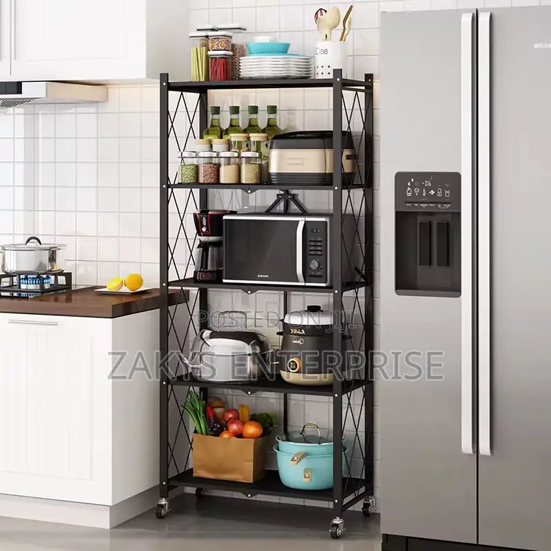 Metallic Non Stick Kitchen Rack Shelve With Wheels