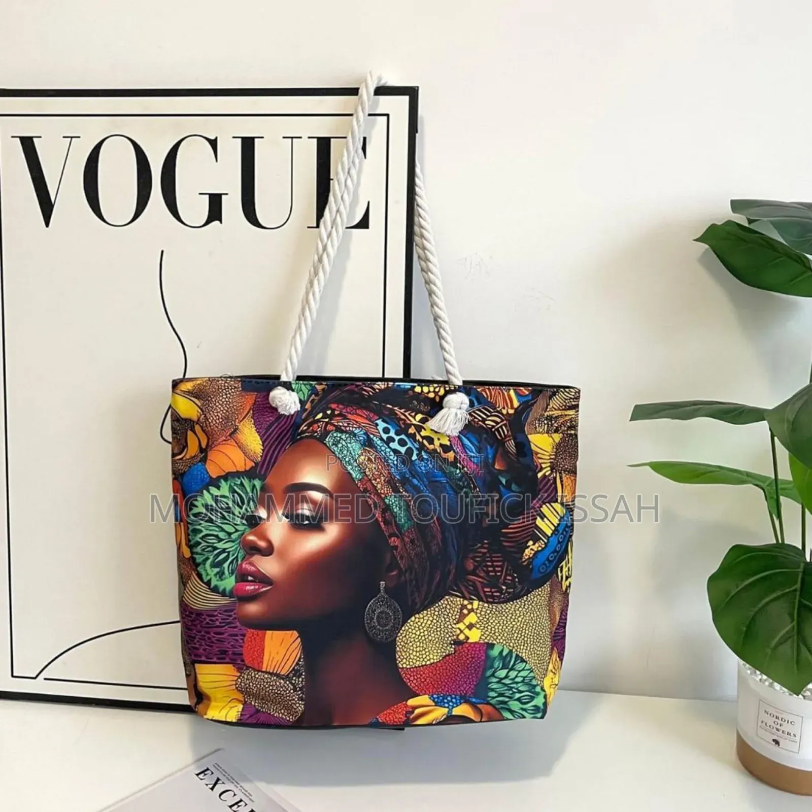 Versatile Retro Canvas Bag With Cartoon Print Large Capacity for Beach