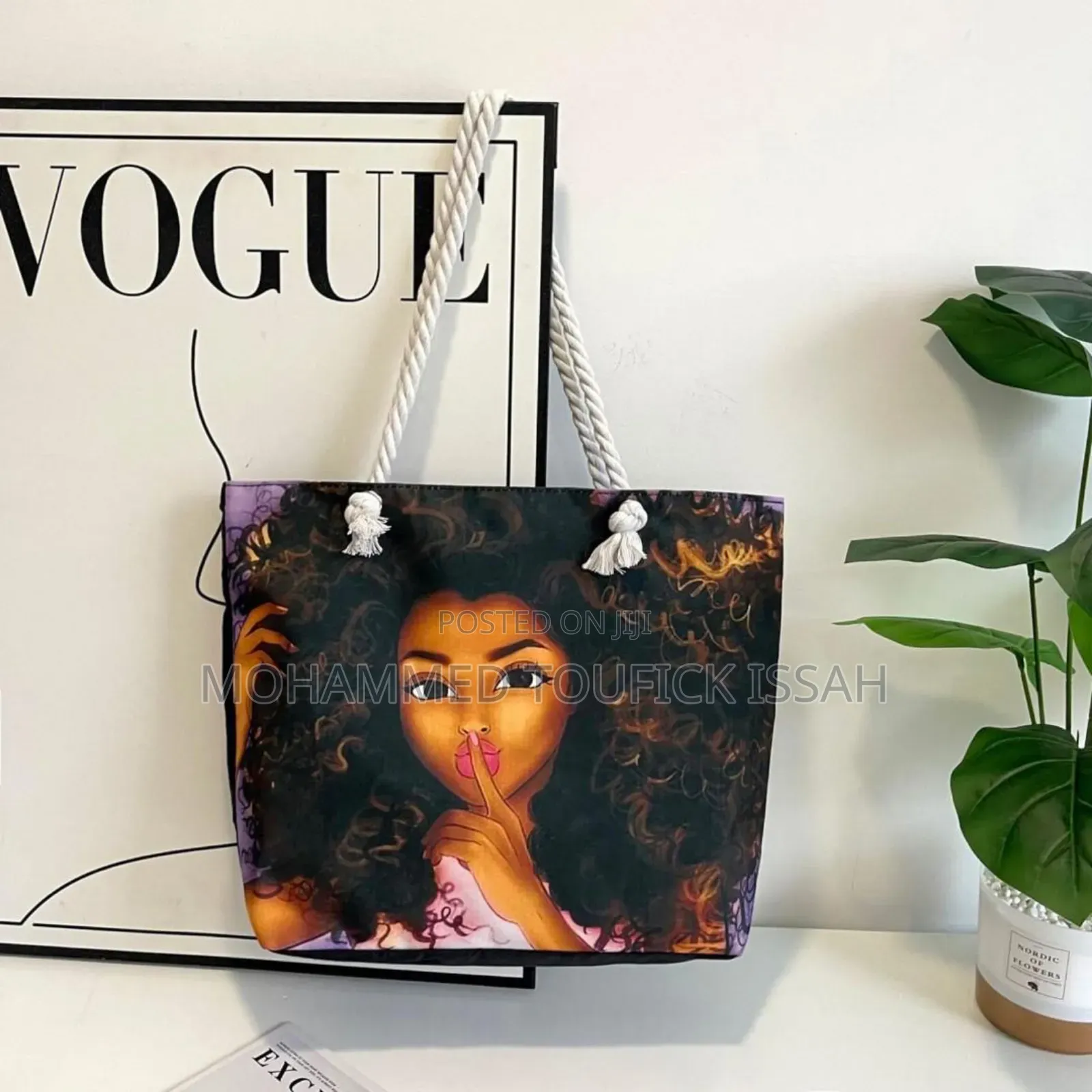 Versatile Retro Canvas Bag With Cartoon Print Large Capacity for Beach