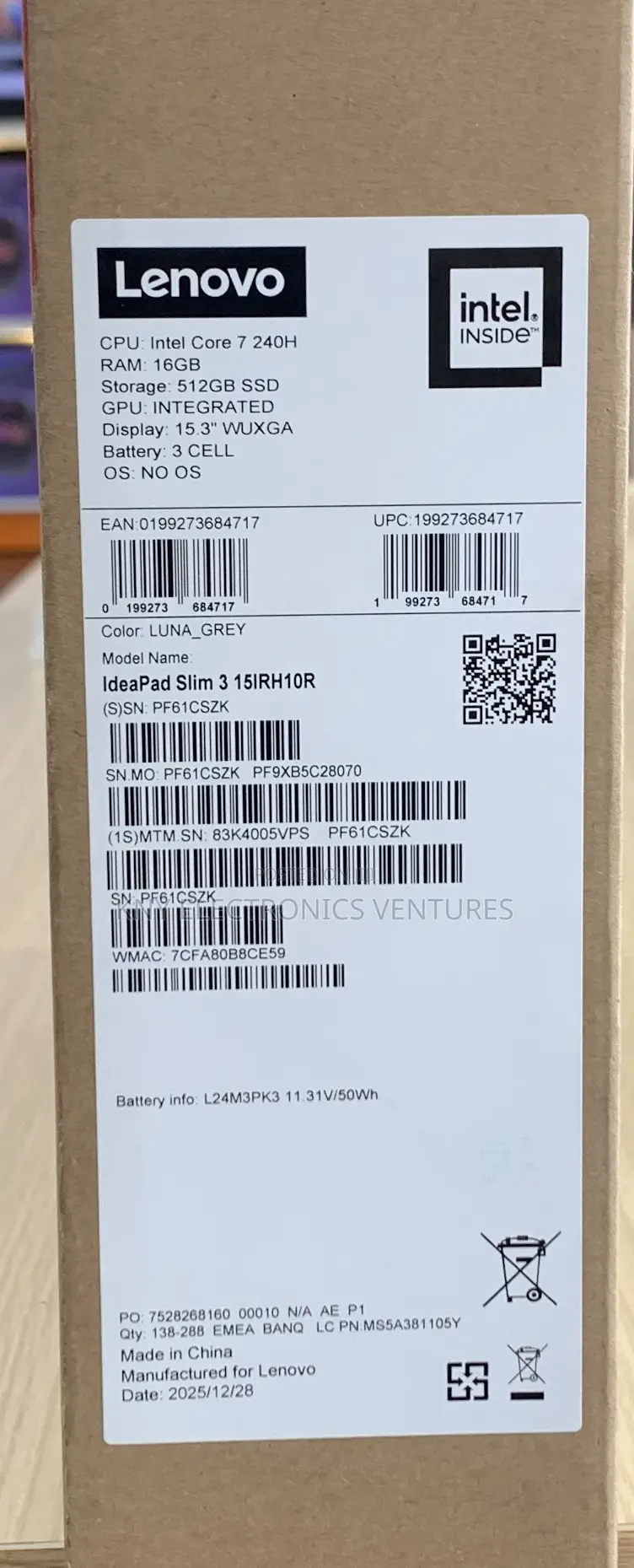 New Laptop Lenovo Ideapad 3 16GB Intel Core i7 SSD 512GB