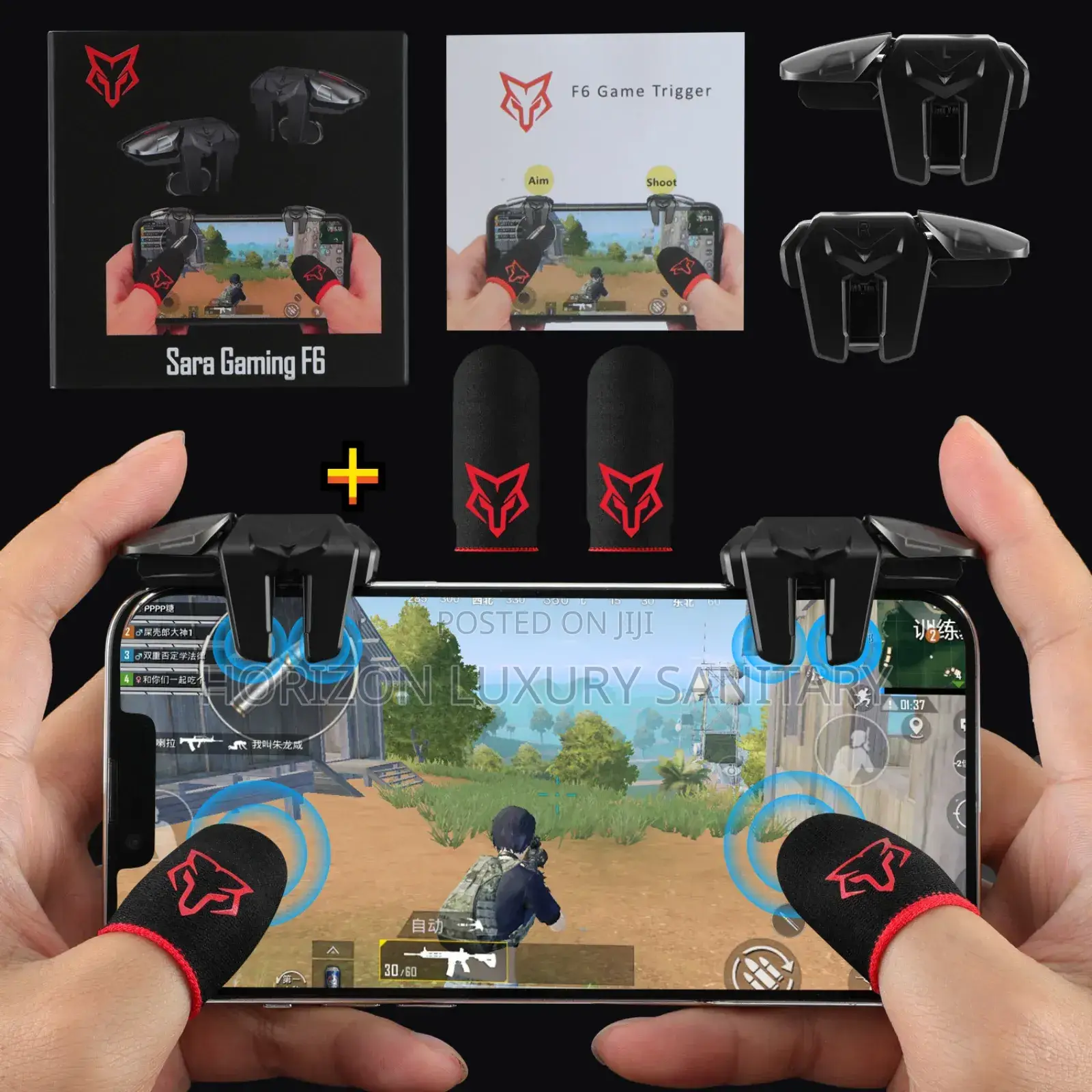 G21 Six Fingers Mobile Game Trigger for Aim Shooting L1 R1 With Sleeve