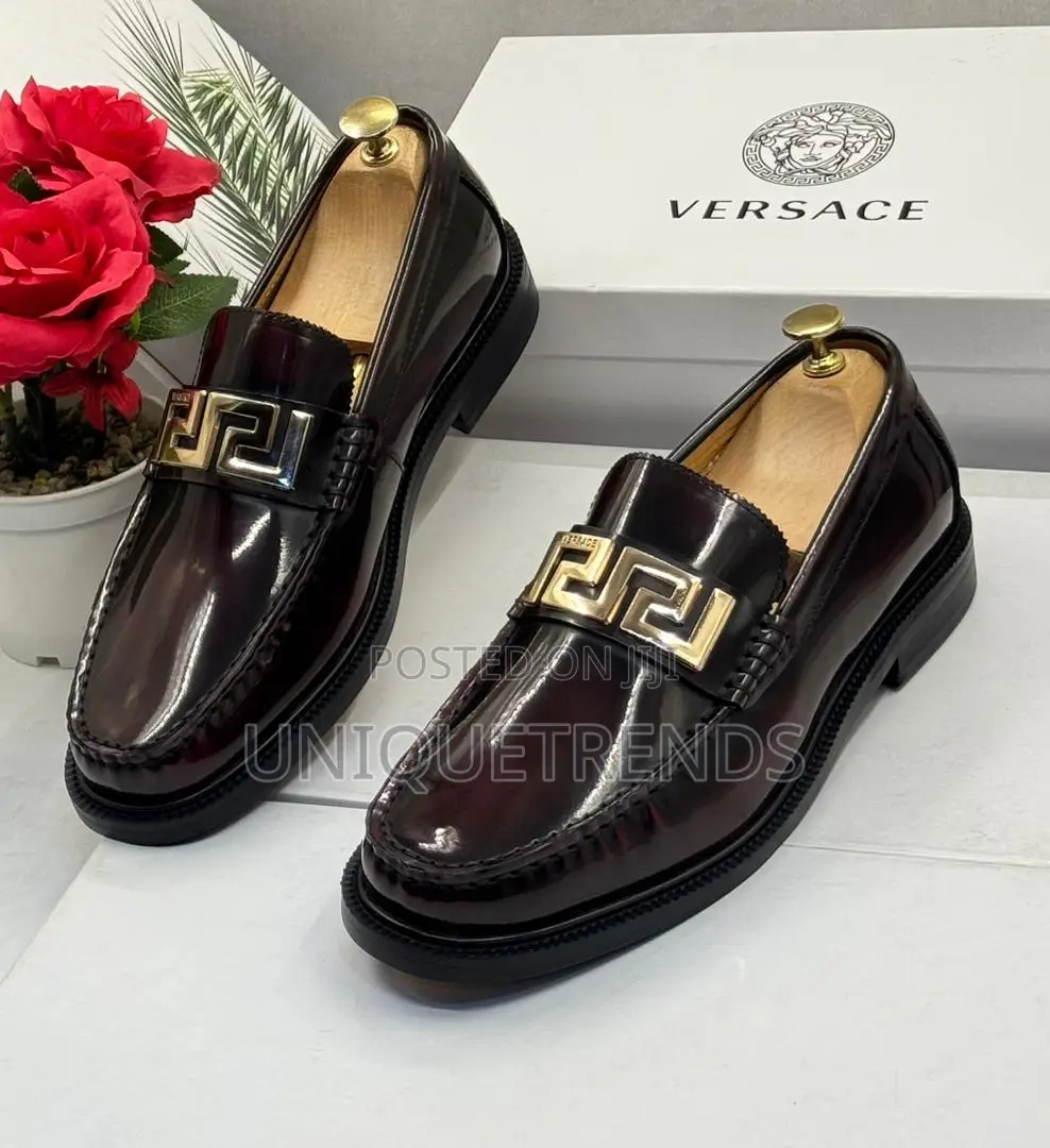 Versace La Greca Leather Loafers (Brown)