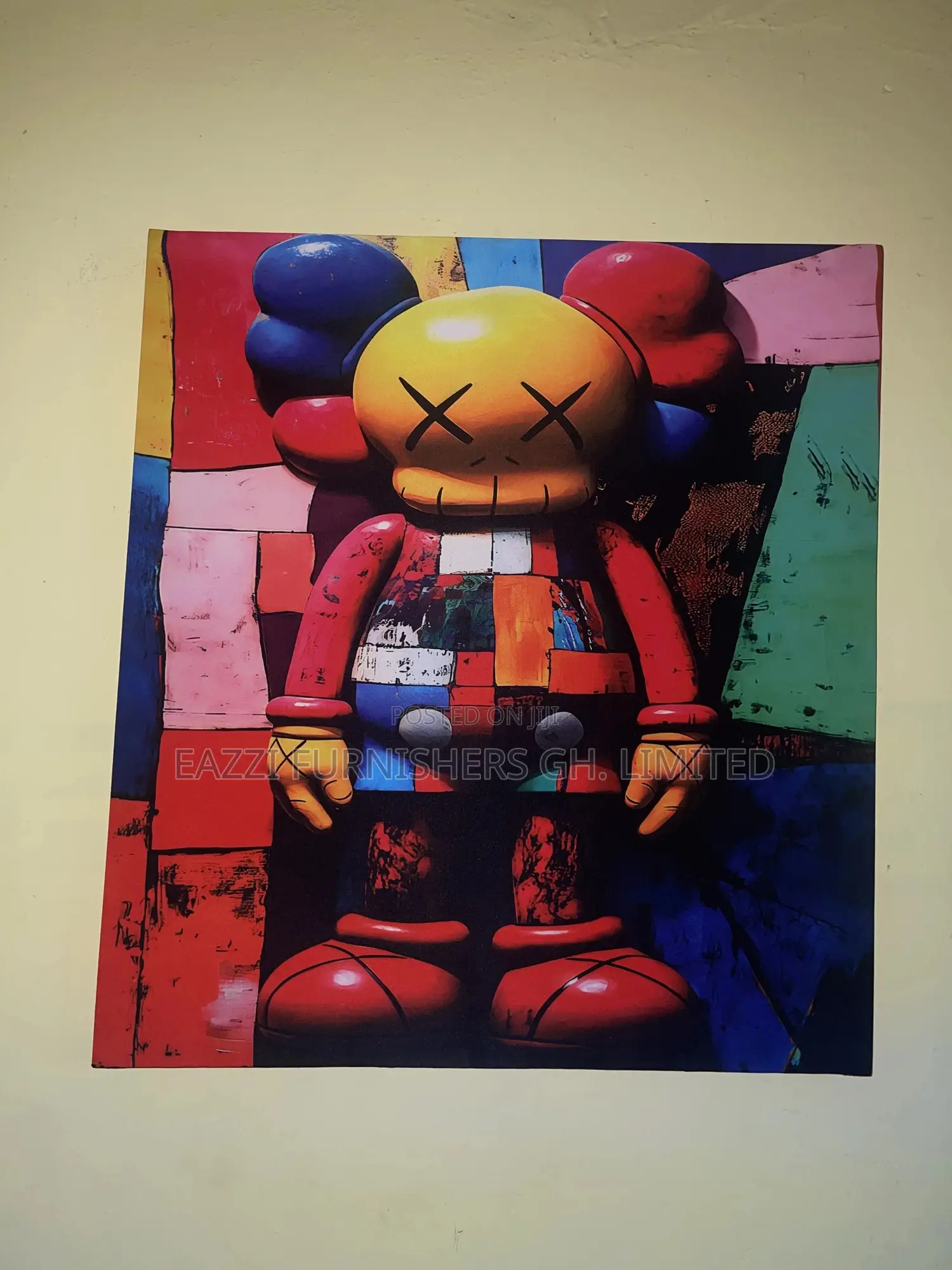 Real Cloth Colorful, Abstract, and Graffiti X" Eyes Kaws Canvas Frame