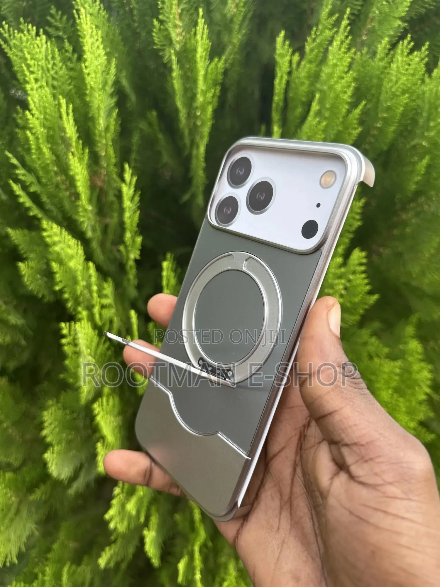 Grain Leather Frameless Metal Case for iPhone 17 Pro Max Rotating Ring