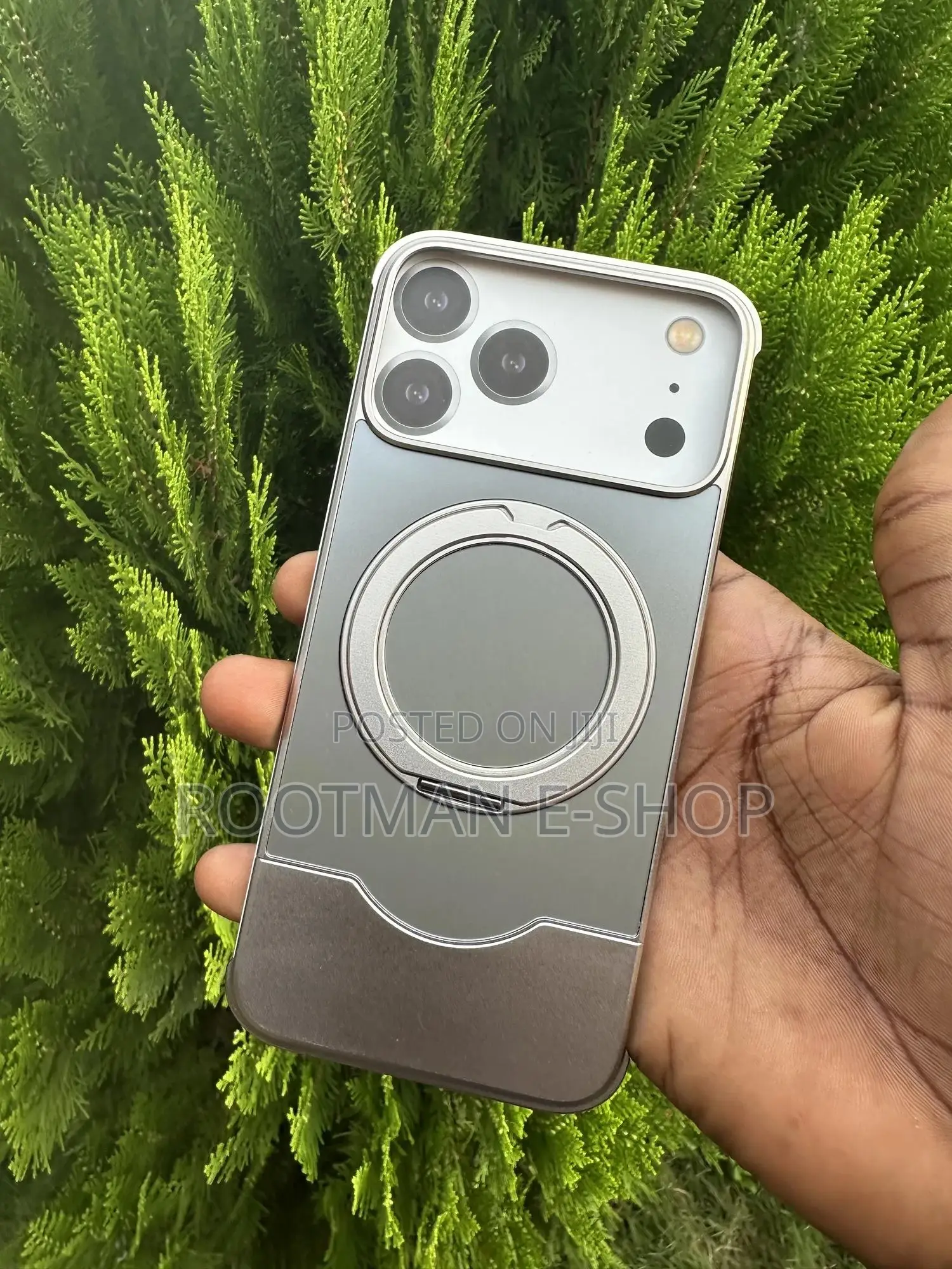 Grain Leather Frameless Metal Case for iPhone 17 Pro Max Rotating Ring