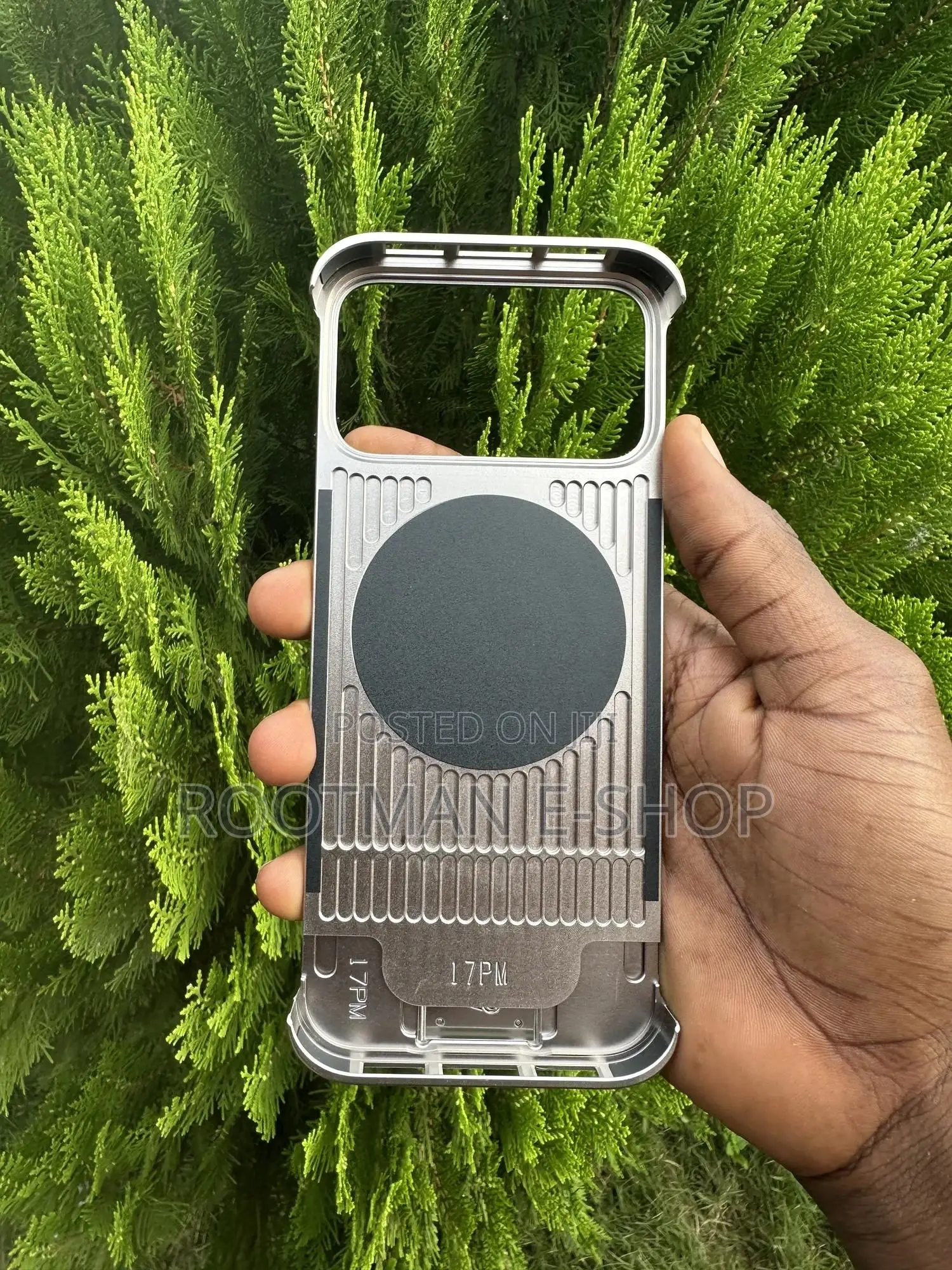 Grain Leather Frameless Metal Case for iPhone 17 Pro Max Rotating Ring