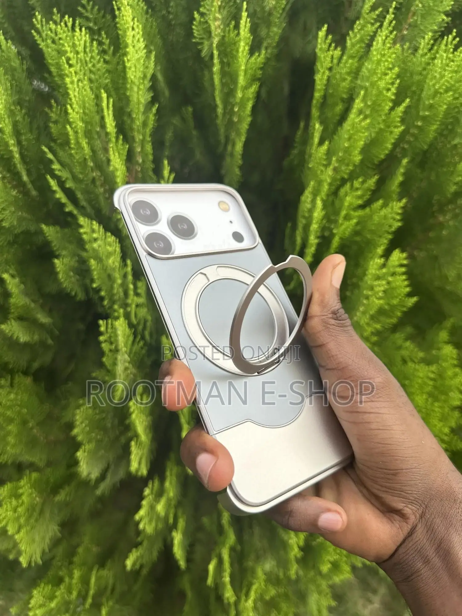 Grain Leather Frameless Metal Case for iPhone 17 Pro Max Rotating Ring