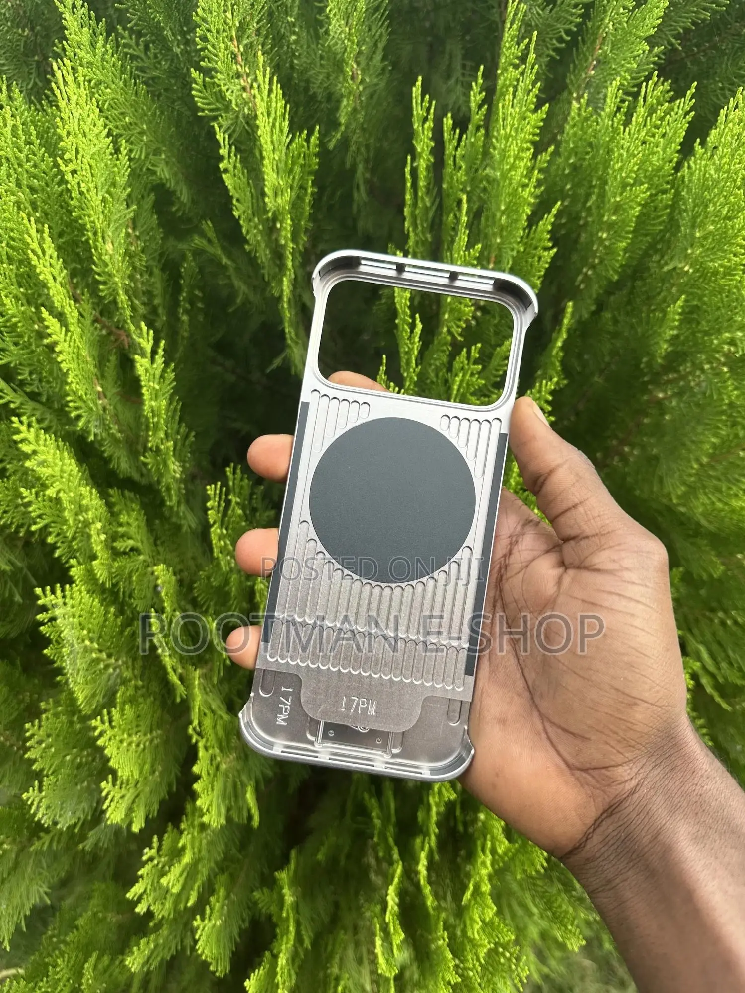 Grain Leather Frameless Metal Case for iPhone 17 Pro Max Rotating Ring