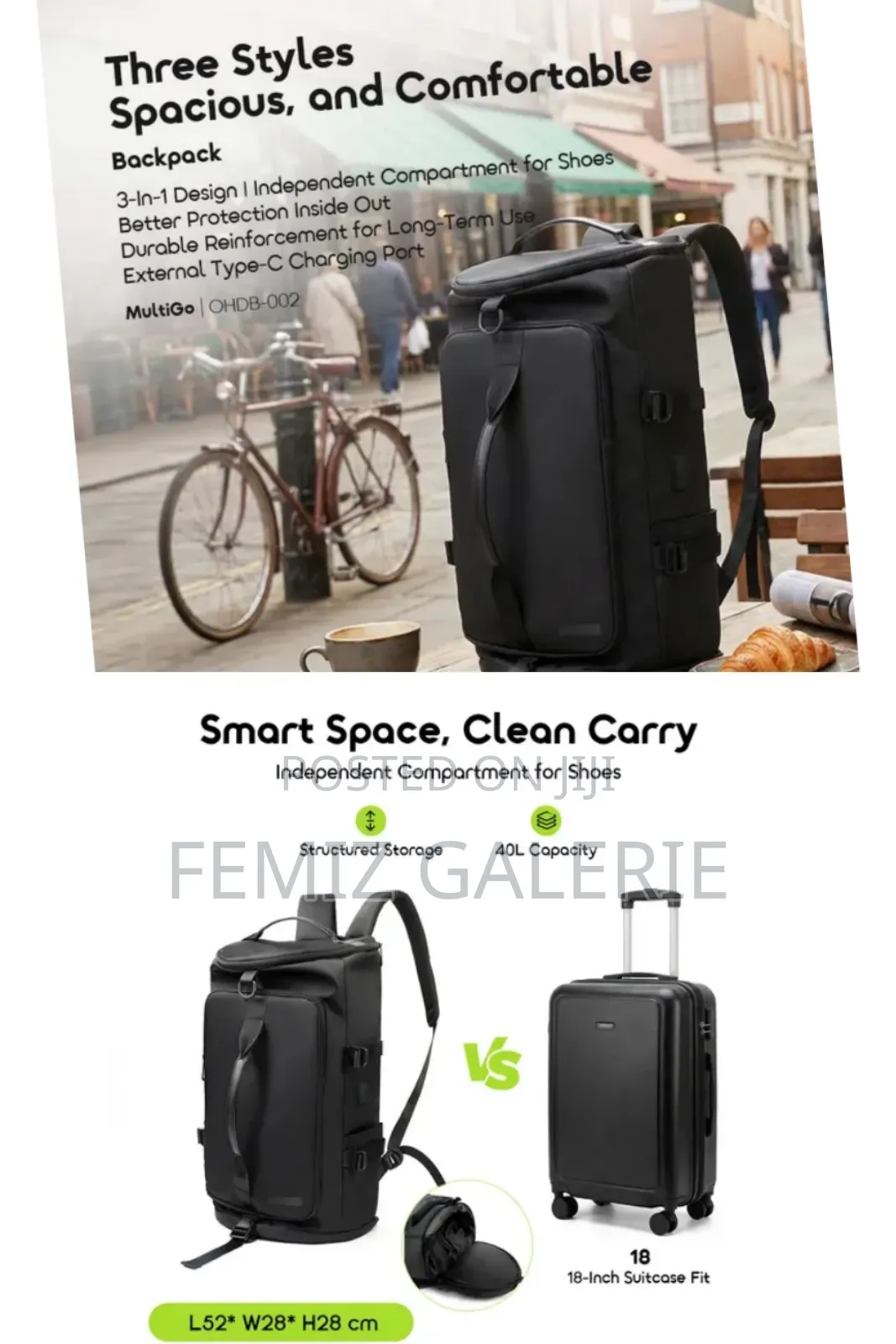 Oraimo Multigo 3in1 Durable Type-C Charging Backpack