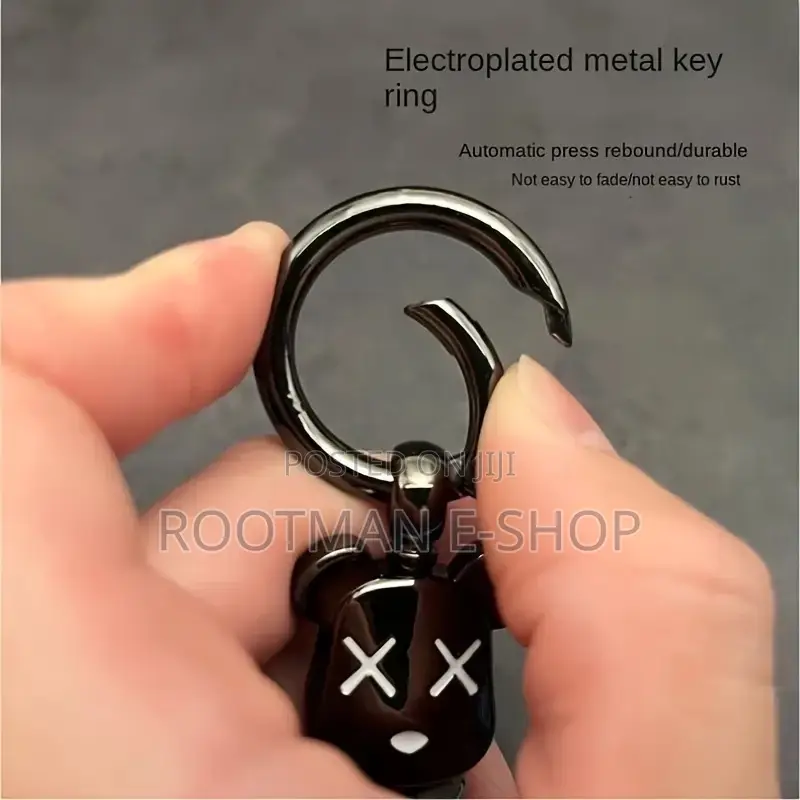 Braided Leather Keychain With a Teddy Bear Head for Car and Bag Keys