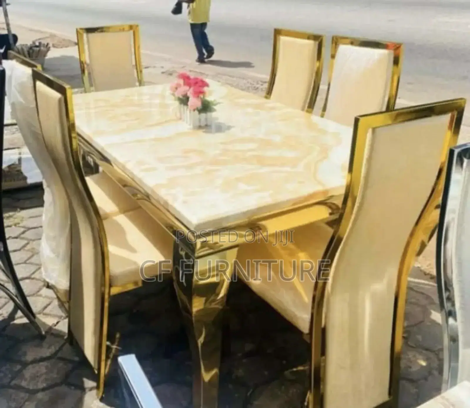 6-Seater Black and Gold Marble Dining Set