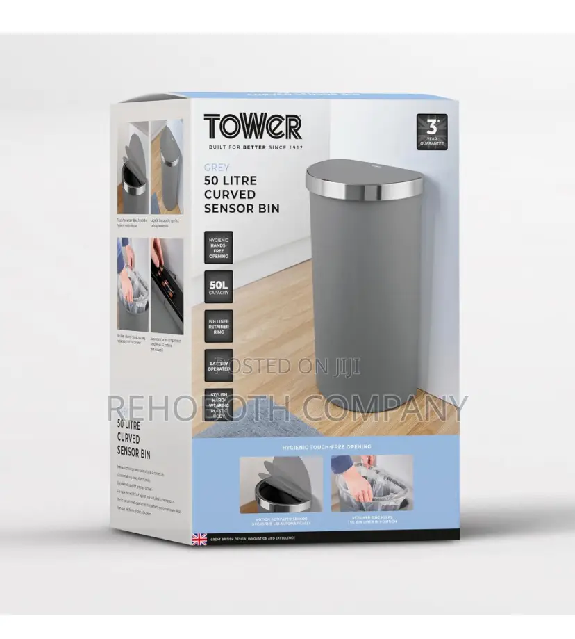 Tower Curved Sensor Bin With Bin Liner Retainer Ring, Durable Pp Body