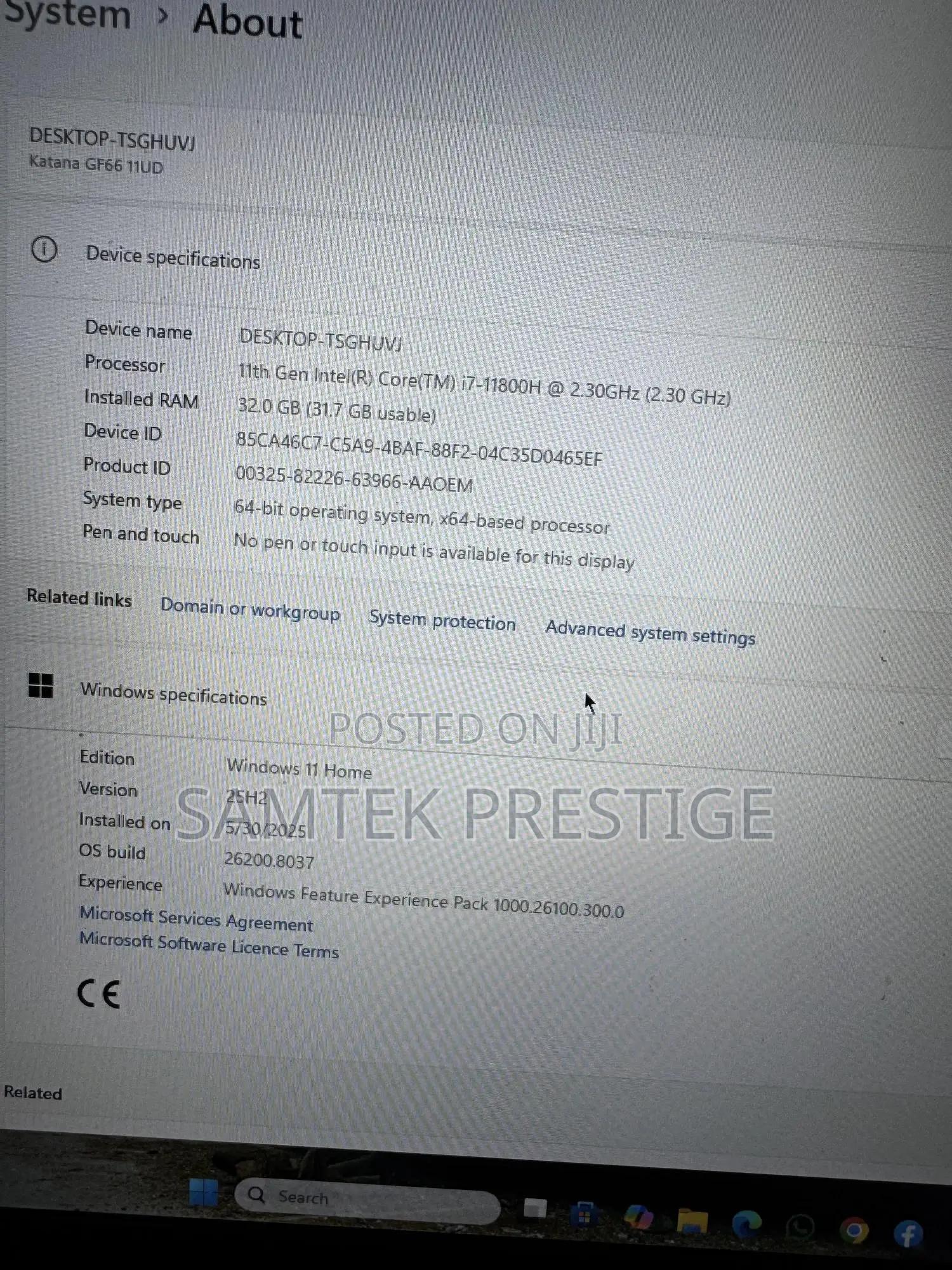 Laptop MSI Katana GF66 32GB Intel Core i7 HDD+SSD 1T