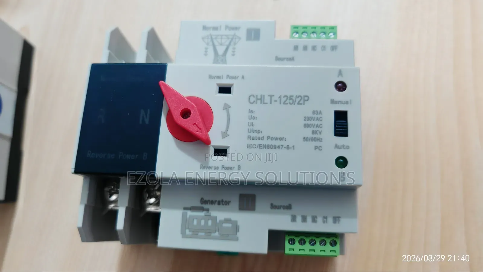 Automatic Change Over / Transfer Switch, 2-Pole 63a