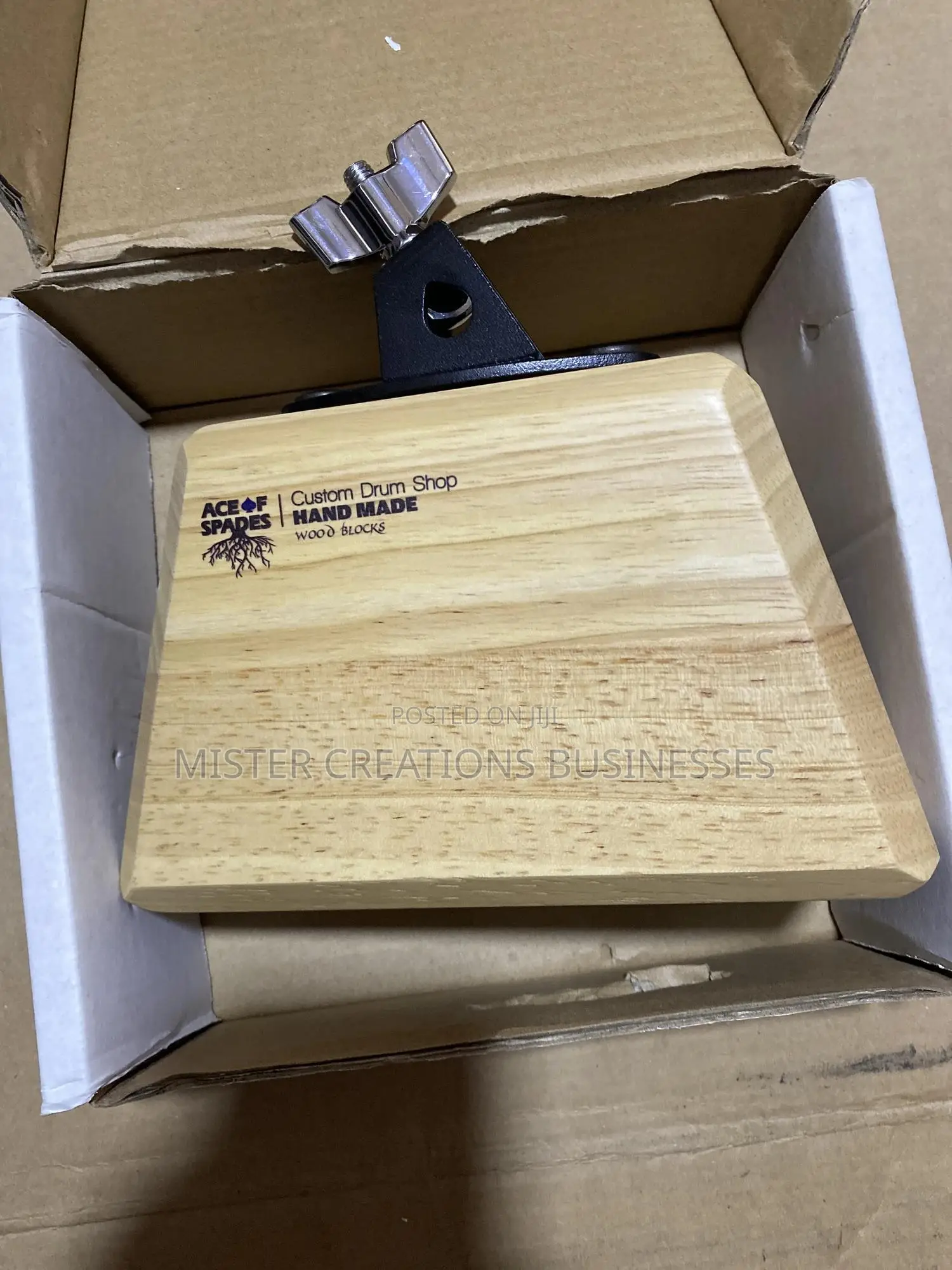 Wood Block Metal Cowbell Percussion With Handle