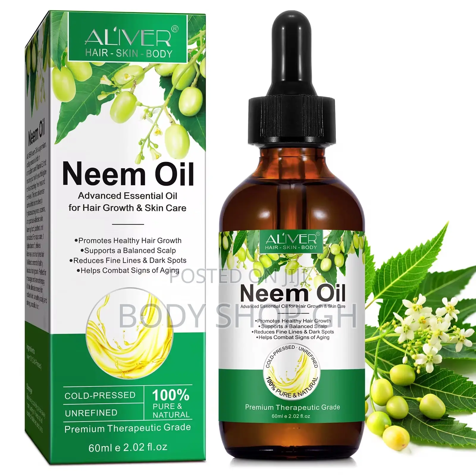100% Pure Neem Oil, 100% Cold Pressed for Skin, Hair, Face