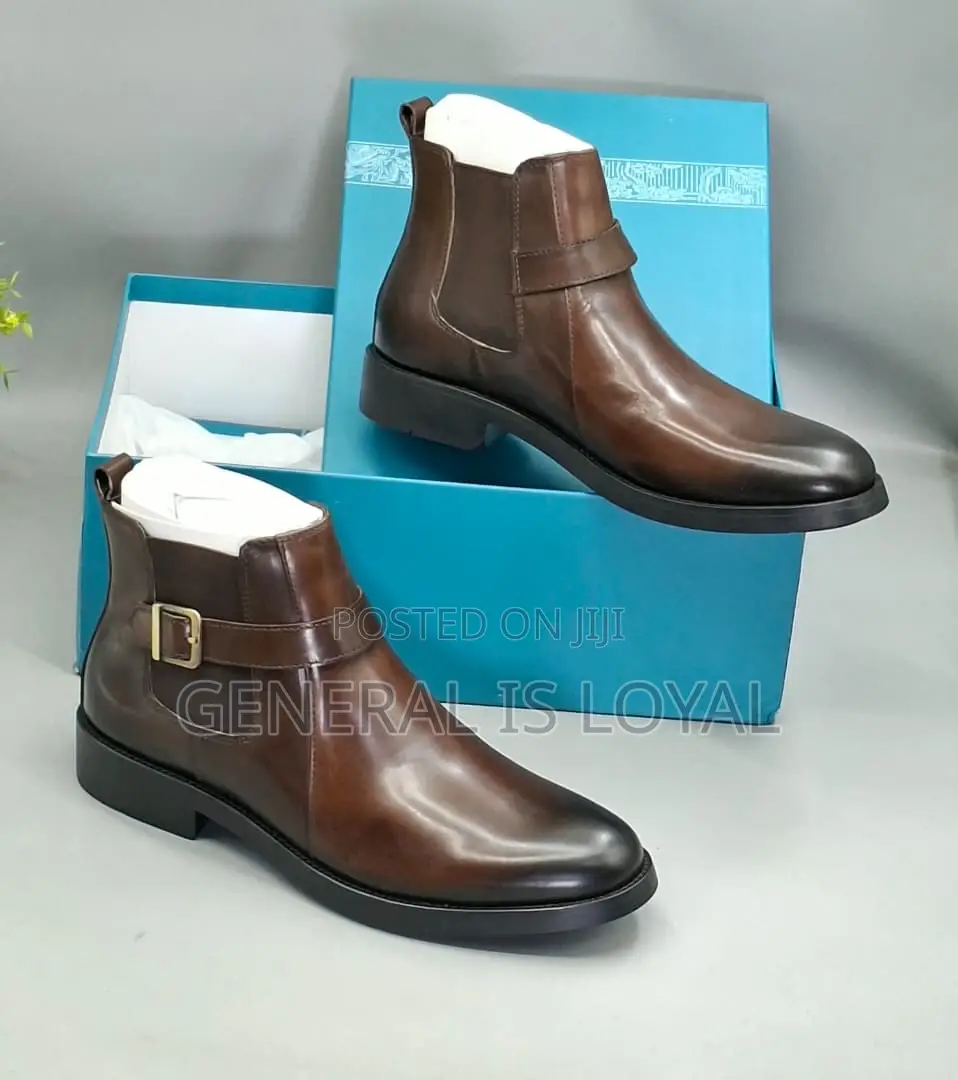 Steve Riot Brown Leather Men’S Boot With Elastic and Buckle