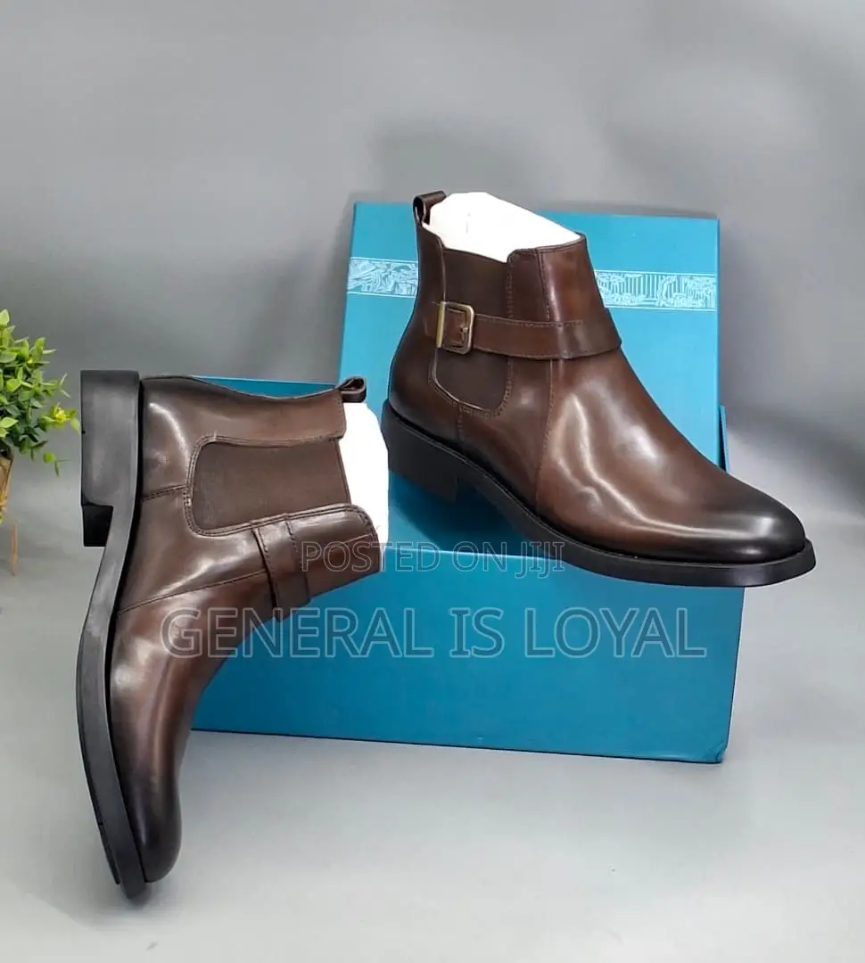 Steve Riot Brown Leather Men’S Boot With Elastic and Buckle