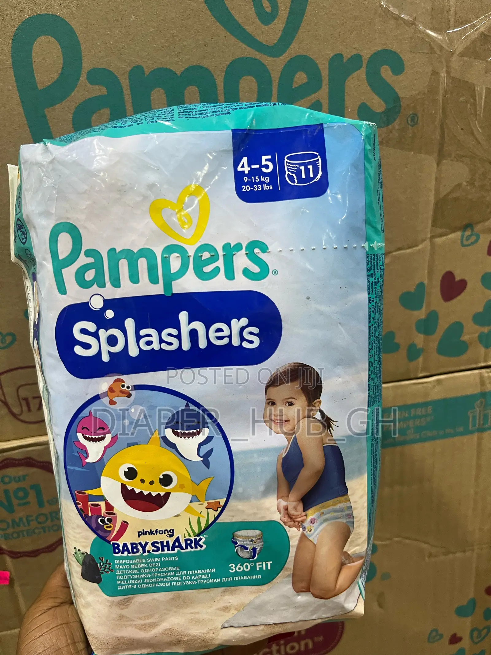 Pampers Splasher Baby Shark Size 4-5 Swim Nappies 11 Pack