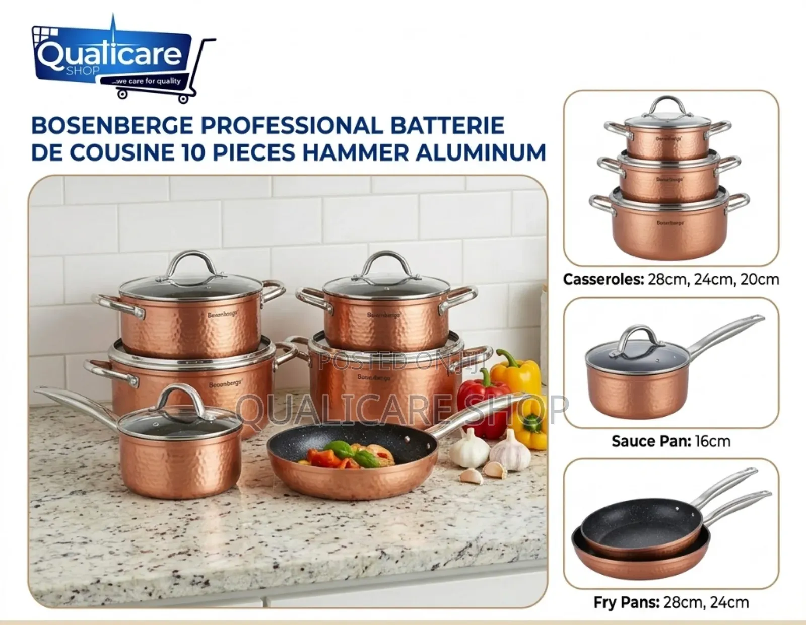 Batterie De Cousine 10 Pieces Hammer Aluminum Cookware Set