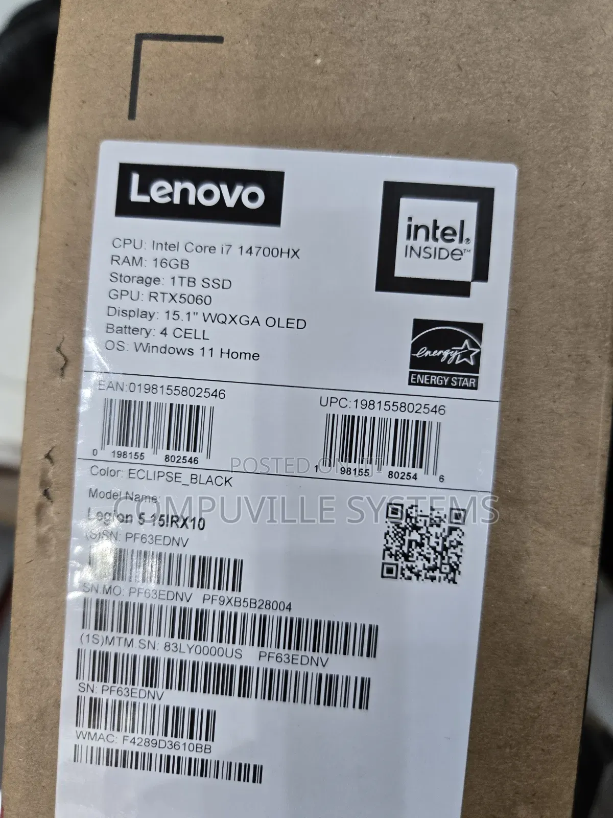 New Laptop Lenovo Legion 5i 16GB Intel Core i7 SSD 1T