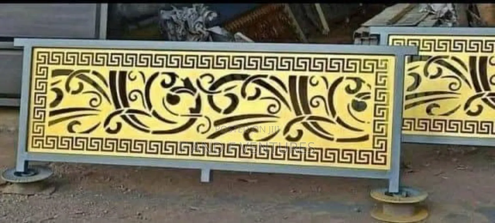 Galvanized Steel Railing Panel – Yellow‐Gold Patterned Infill