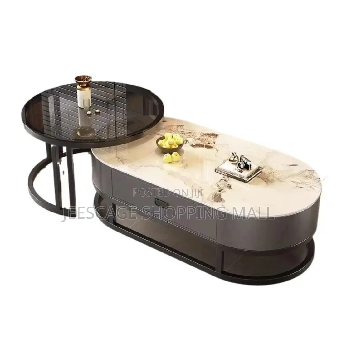 Modern Nested Oval Round Coffee Table Set With Storage