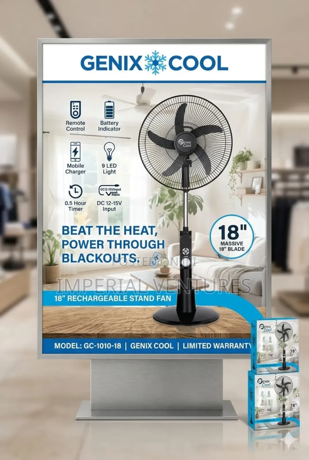 Genix 18" Rechargeable Fan