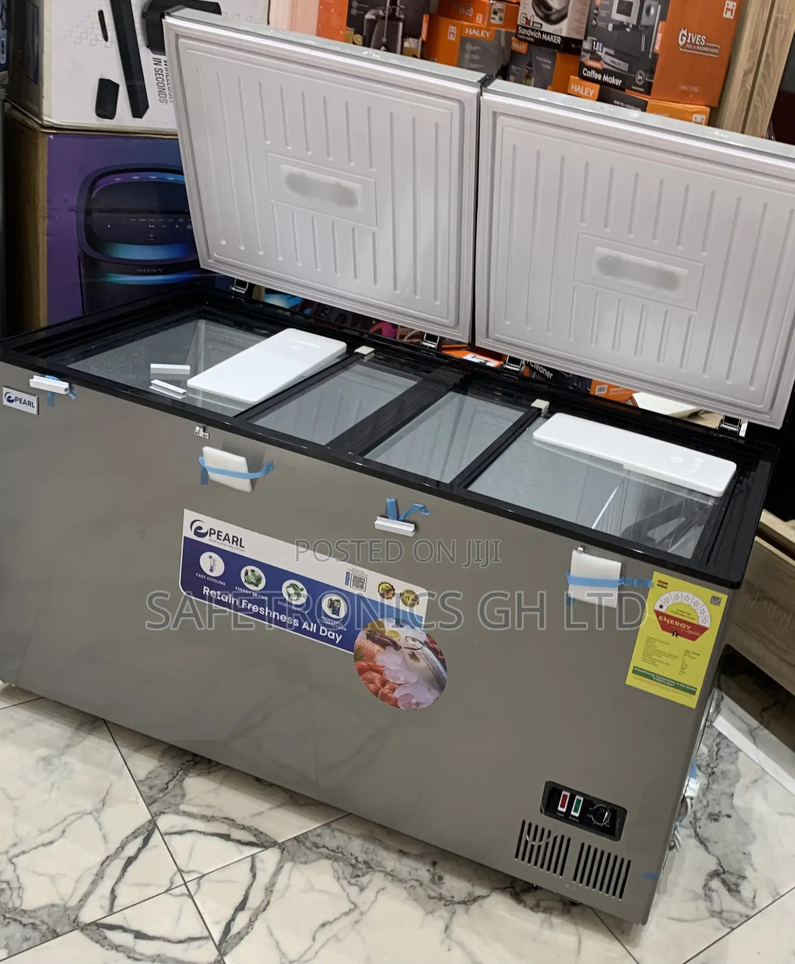 Get Original Pearl PCF-5310-6f 2 Doors Slide Glass 413l Freezer
